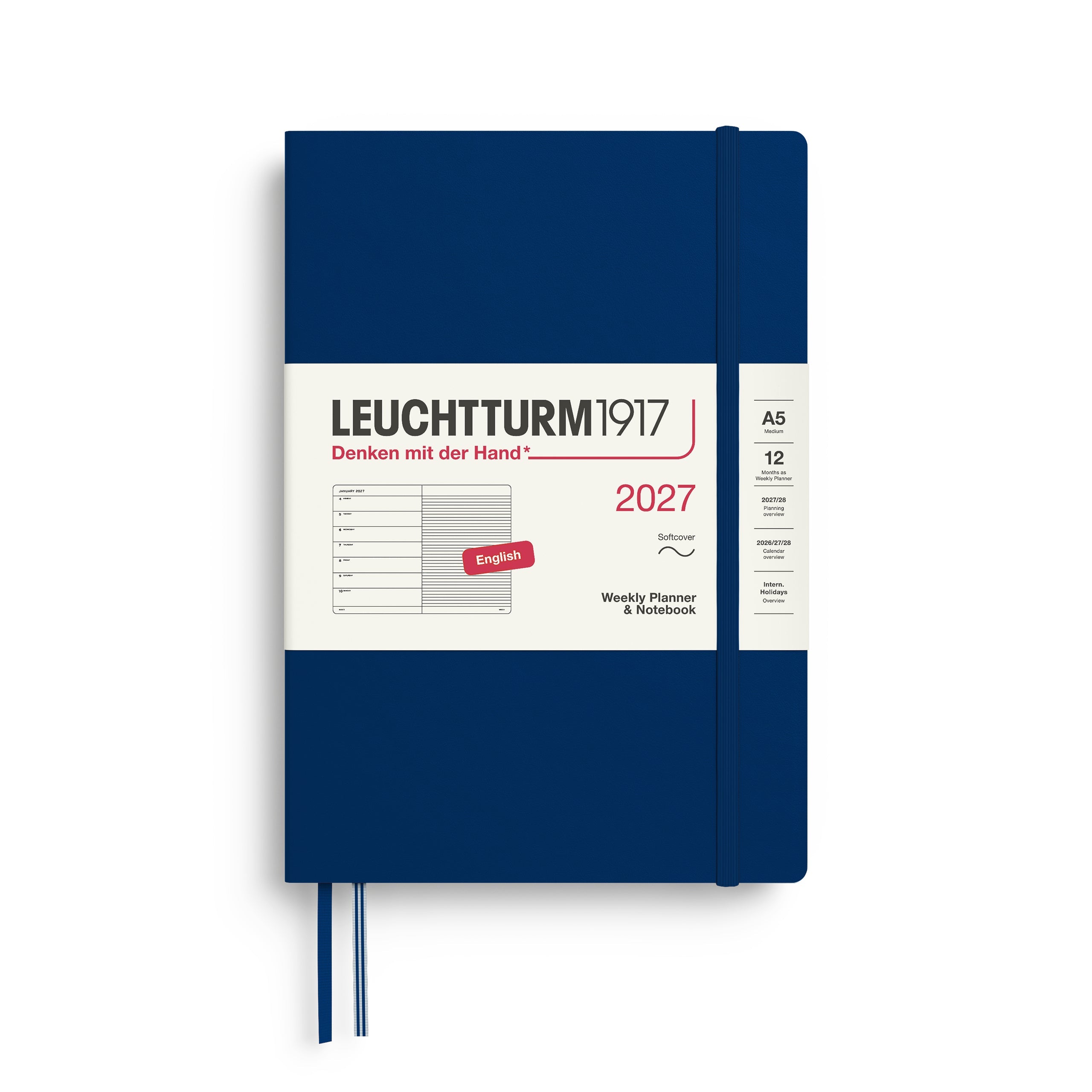 Agenda Semainier & Note Ligné 2027 LEUCHTTURM1917, Anglais - A5 - Softcover - Navy - 4070292002286