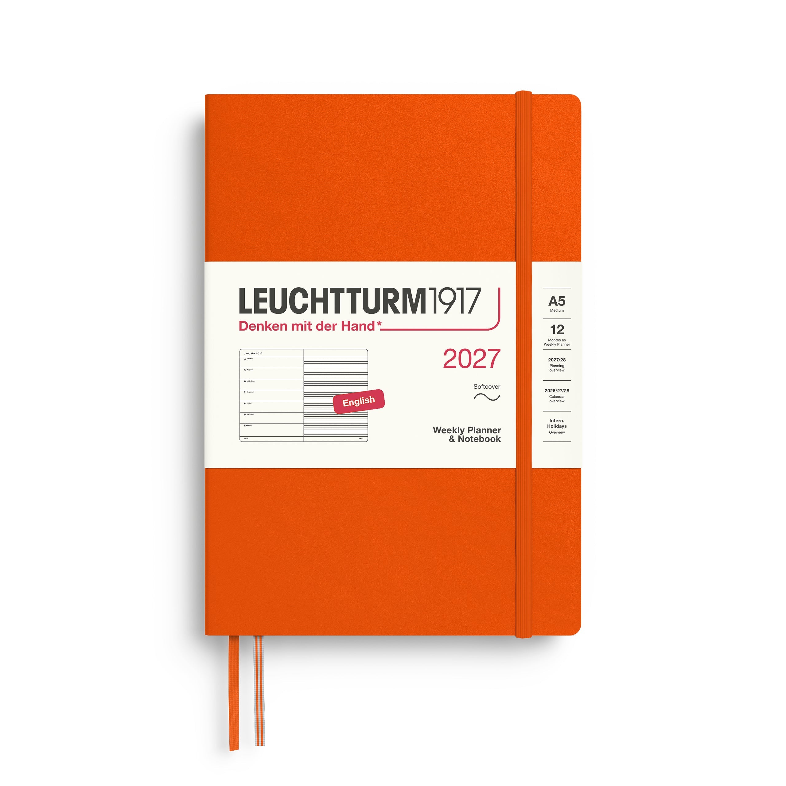 Agenda Semainier & Note Ligné 2027 LEUCHTTURM1917, Anglais - A5 - Softcover - Pumpkin - 4070292002224