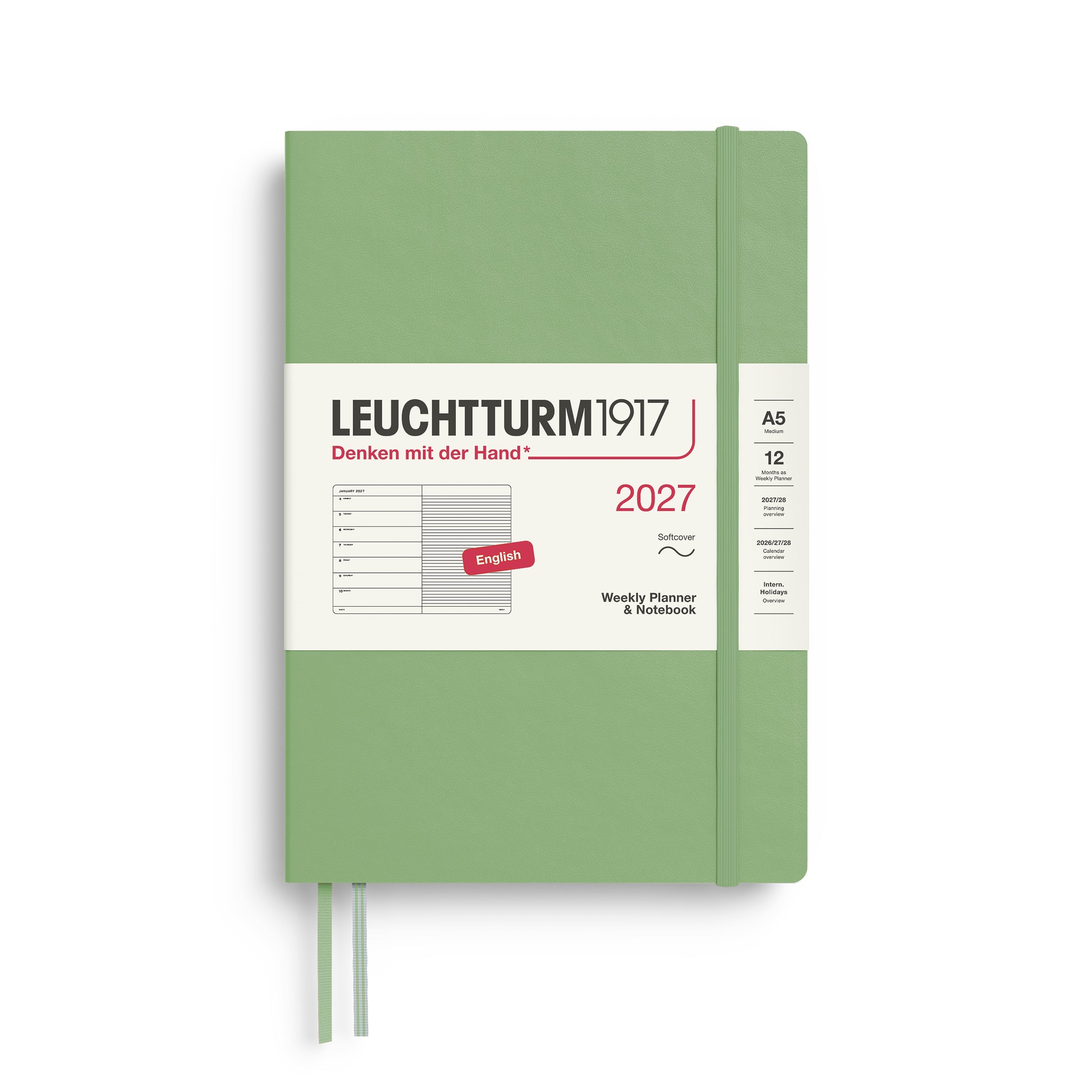 Agenda Semainier & Note Ligné 2027 LEUCHTTURM1917, Anglais - A5 - Softcover - Sage - 4070292002248