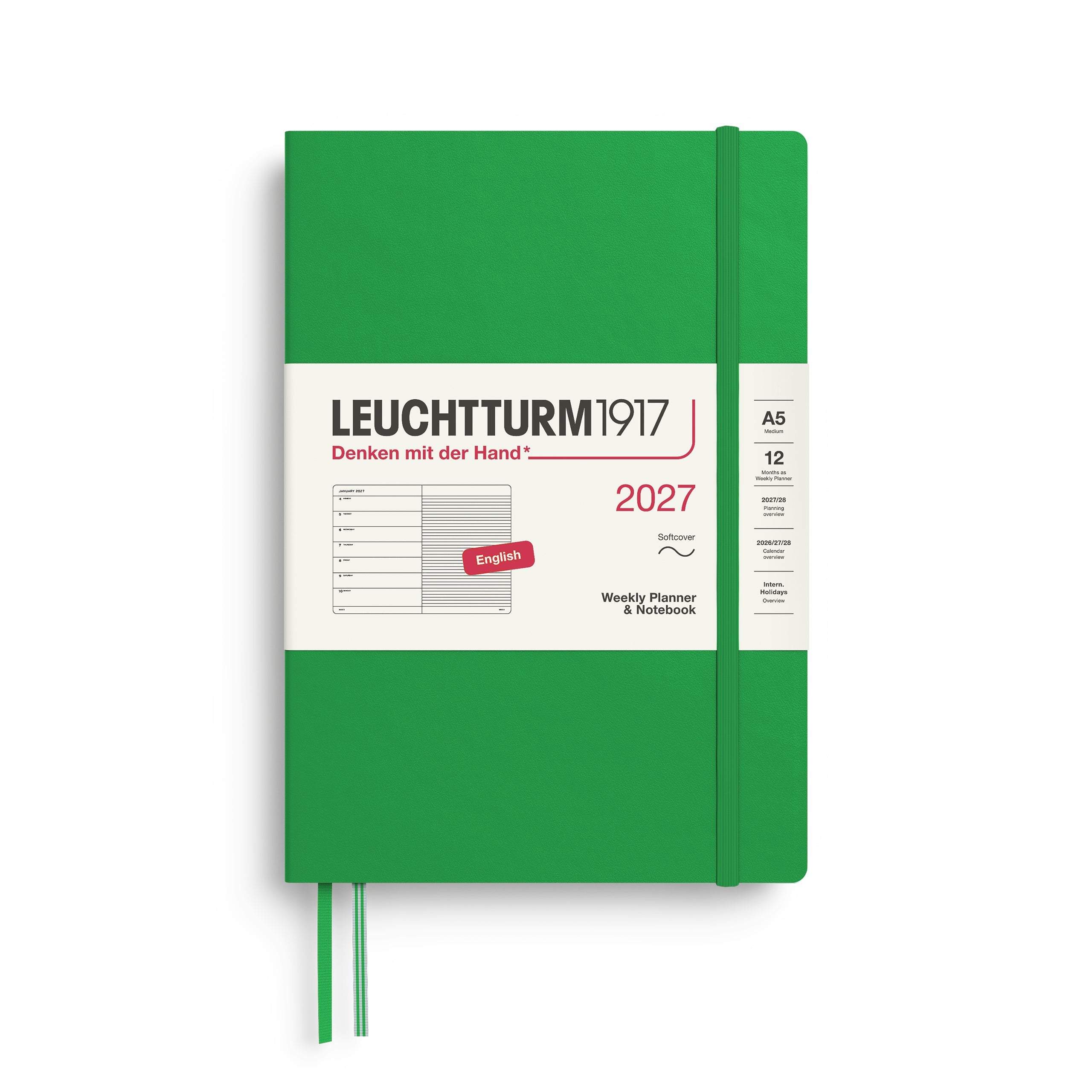 Agenda Semainier & Note Ligné 2027 LEUCHTTURM1917, Anglais - A5 - Softcover - Spring Leaf - 4070292002255