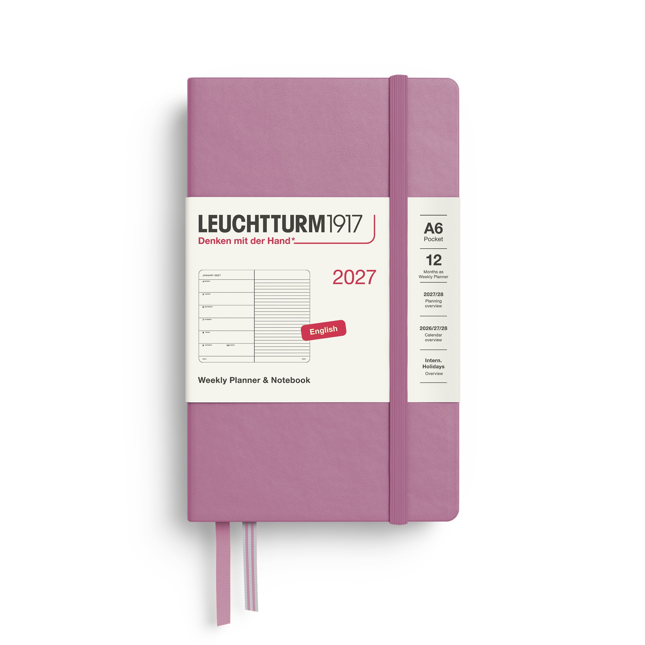 Agenda Semainier & Note Ligné 2027 LEUCHTTURM1917, Anglais - A6 - Hardcover - Dusty Rose - 4070292002118