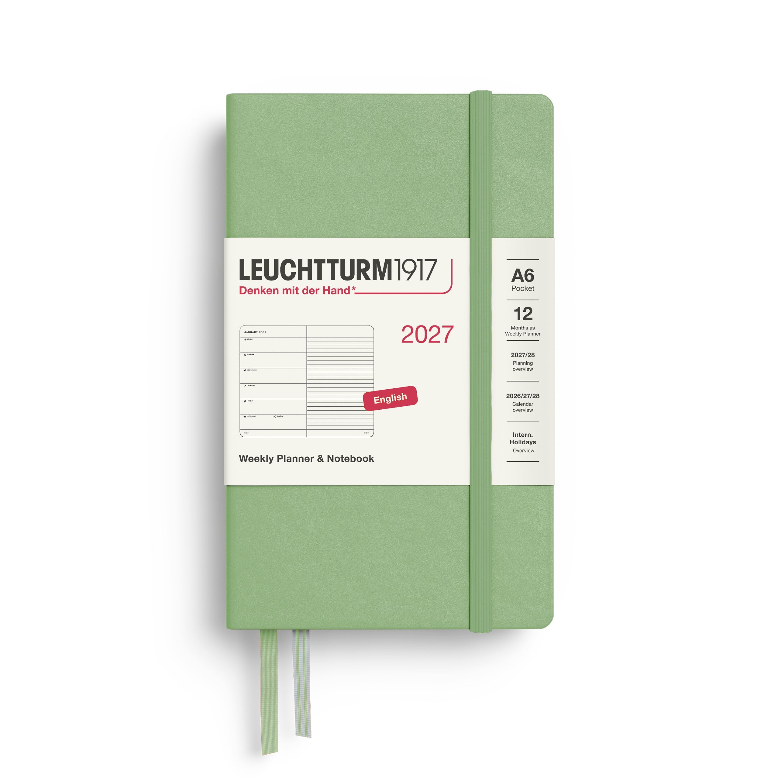 Agenda Semainier & Note Ligné 2027 LEUCHTTURM1917, Anglais - A6 - Hardcover - Sage - 4070292002149