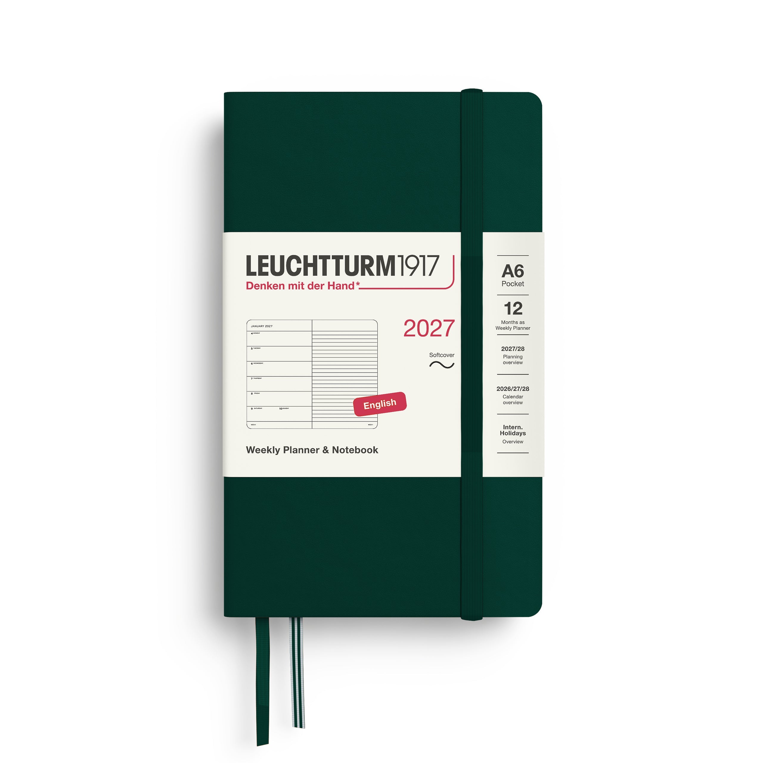 Agenda Semainier & Note Ligné 2027 LEUCHTTURM1917, Anglais - A6 - Softcover - Forest Green - 4070292002415