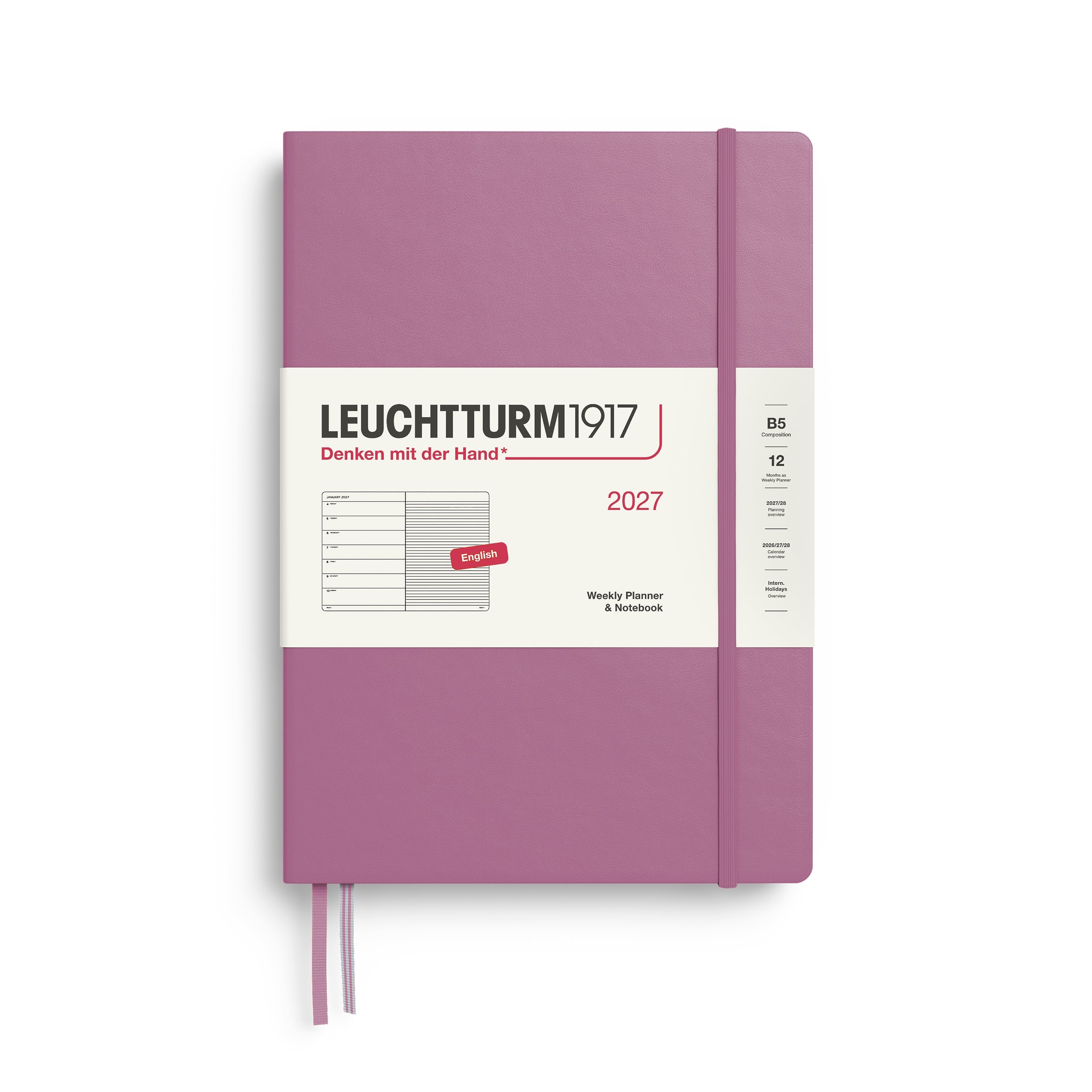 Agenda Semainier & Note Ligné 2027 LEUCHTTURM1917, Anglais - B5 - Hardcover - Dusty Rose - 4070292001920