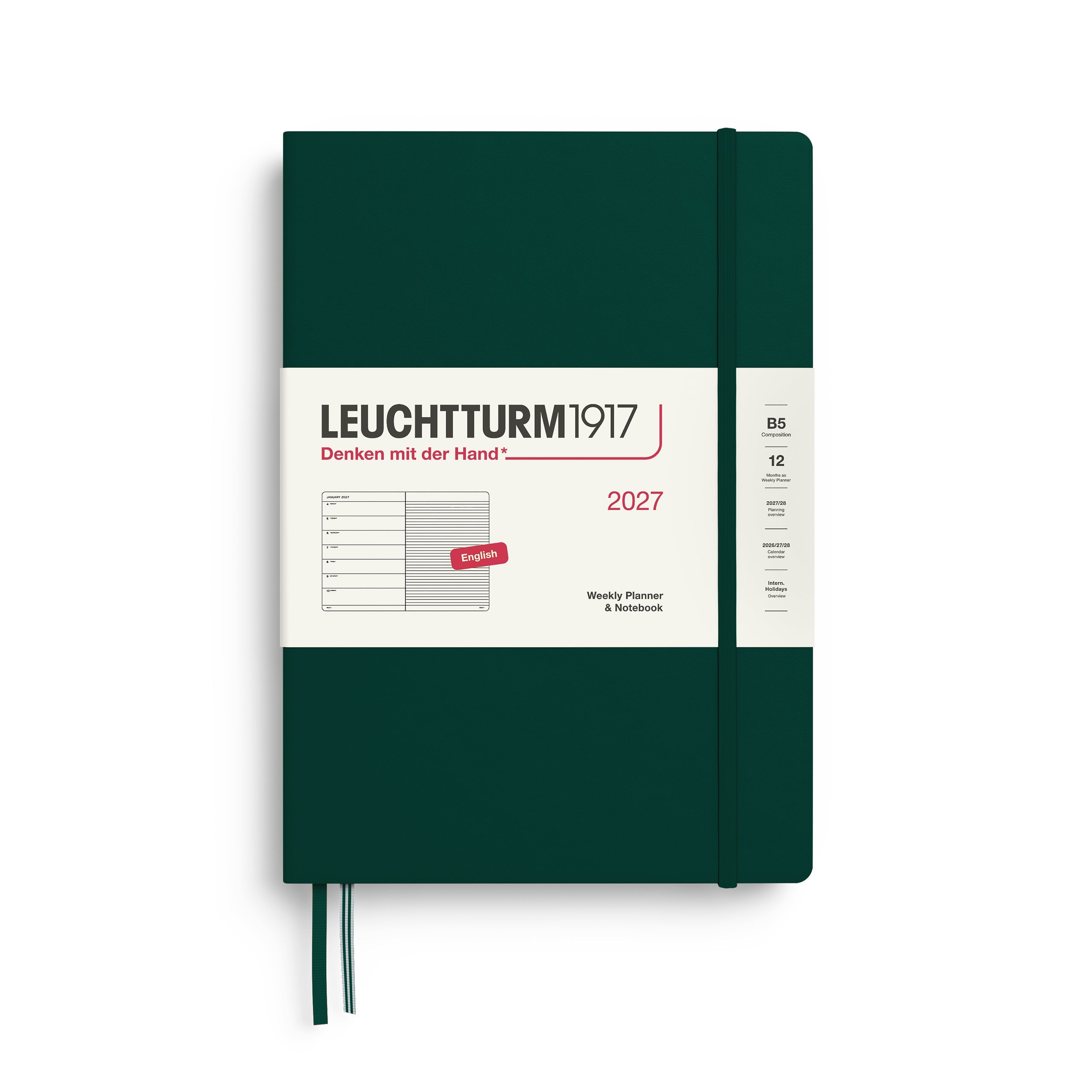 Agenda Semainier & Note Ligné 2027 LEUCHTTURM1917, Anglais - B5 - Hardcover - Forest Green - 4070292001968