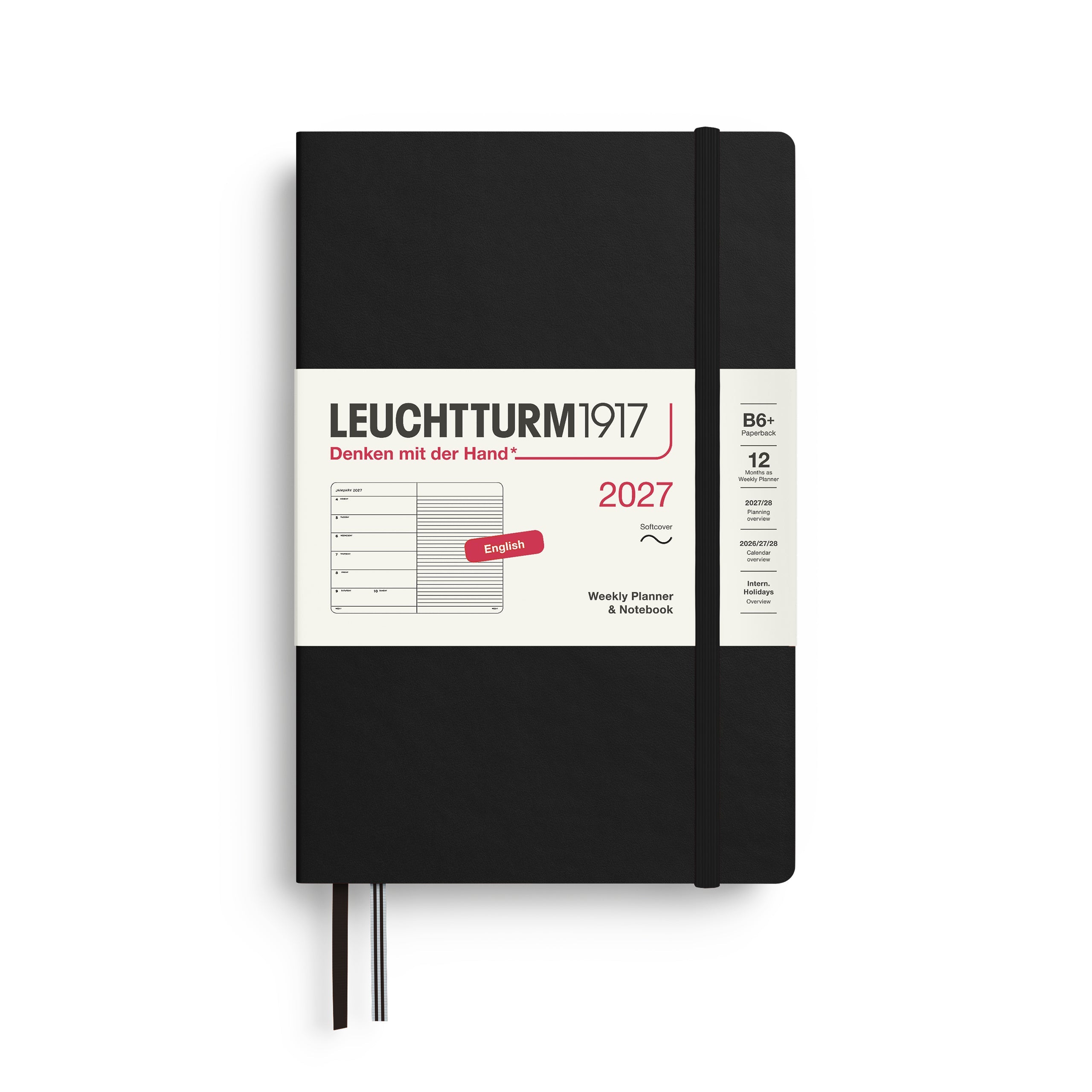 Agenda Semainier & Note Ligné 2027 LEUCHTTURM1917, Anglais - B6+ - Softcover - Black - 4070292002293