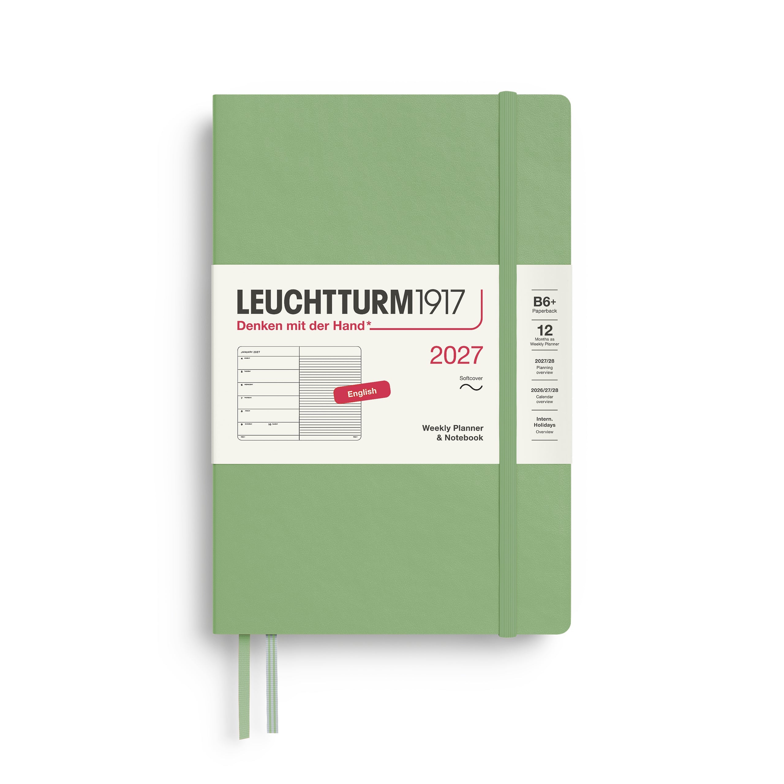 Agenda Semainier & Note Ligné 2027 LEUCHTTURM1917, Anglais - B6+ - Softcover - Sage - 4070292002330