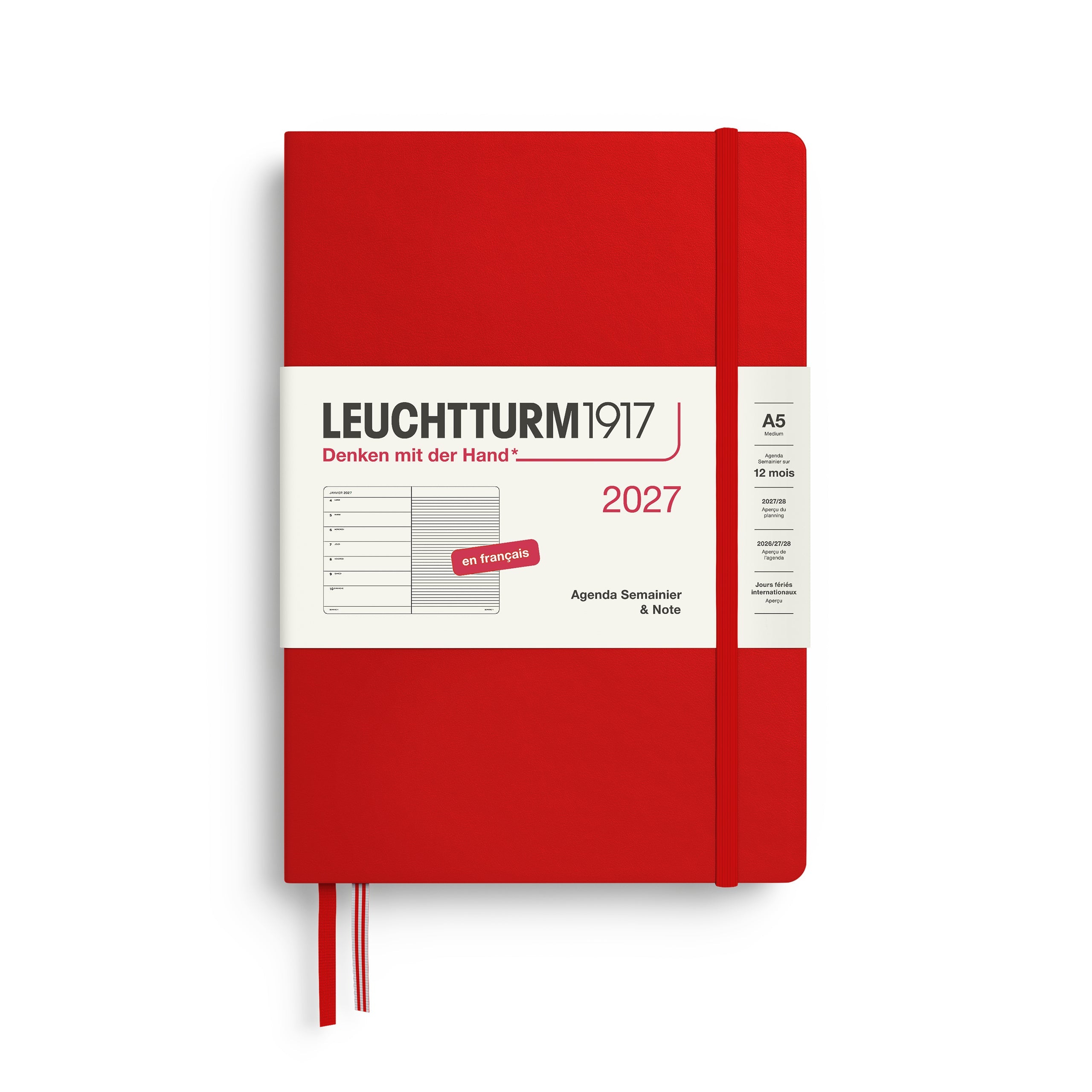 Agenda Semainier & Note Ligné 2027 LEUCHTTURM1917, Français - A5 - Hardcover - Cherry - 4070292003641