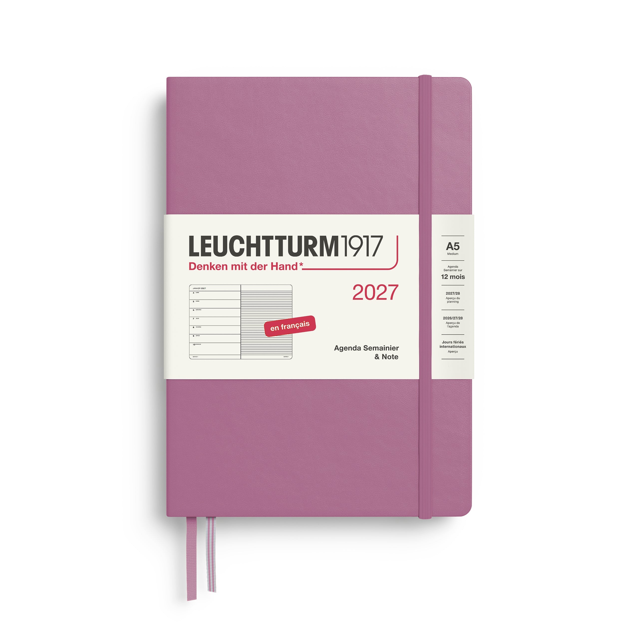 Agenda Semainier & Note Ligné 2027 LEUCHTTURM1917, Français - A5 - Hardcover - Dusty Rose - 4070292003634