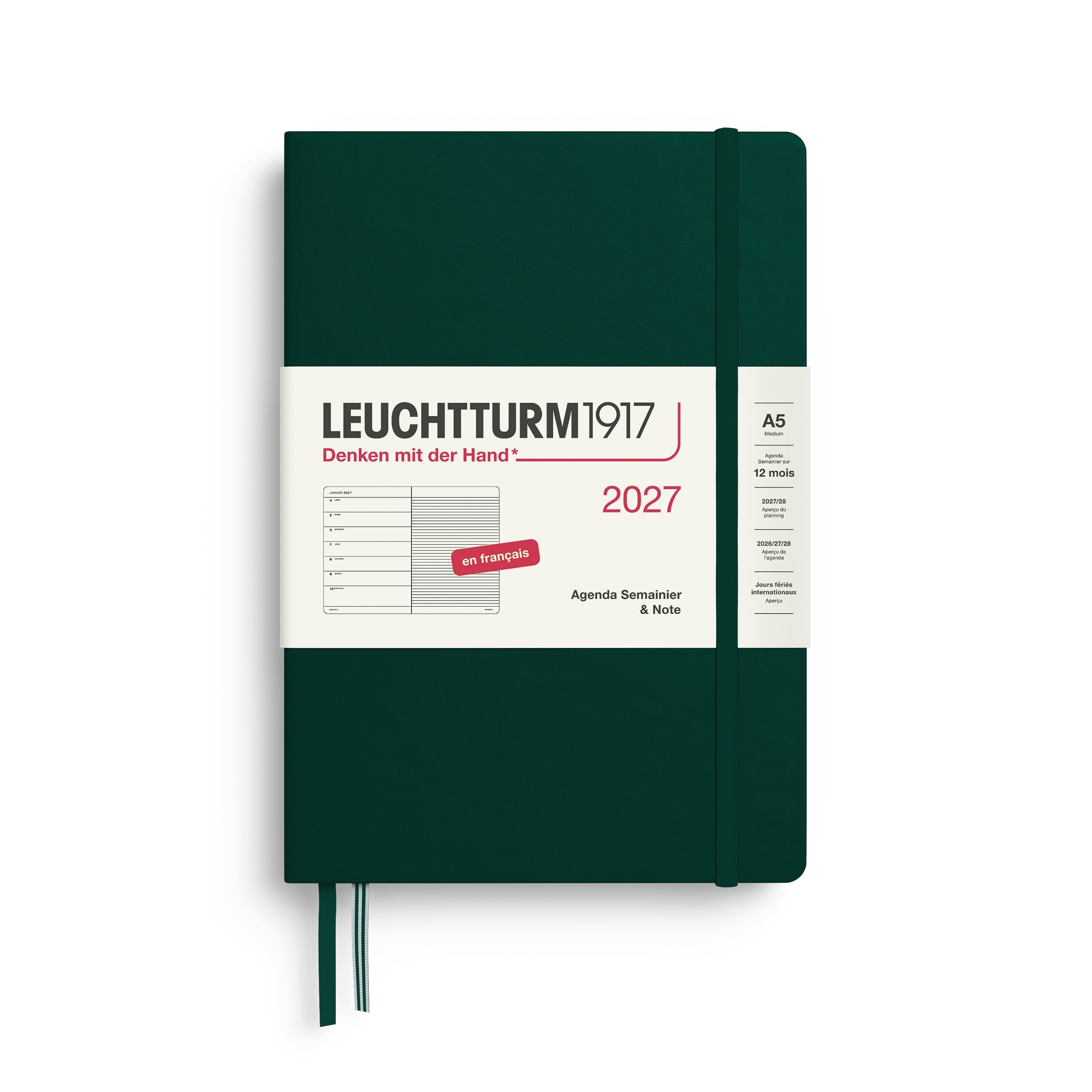 Agenda Semainier & Note Ligné 2027 LEUCHTTURM1917, Français - A5 - Hardcover - Forest Green - 4070292003672