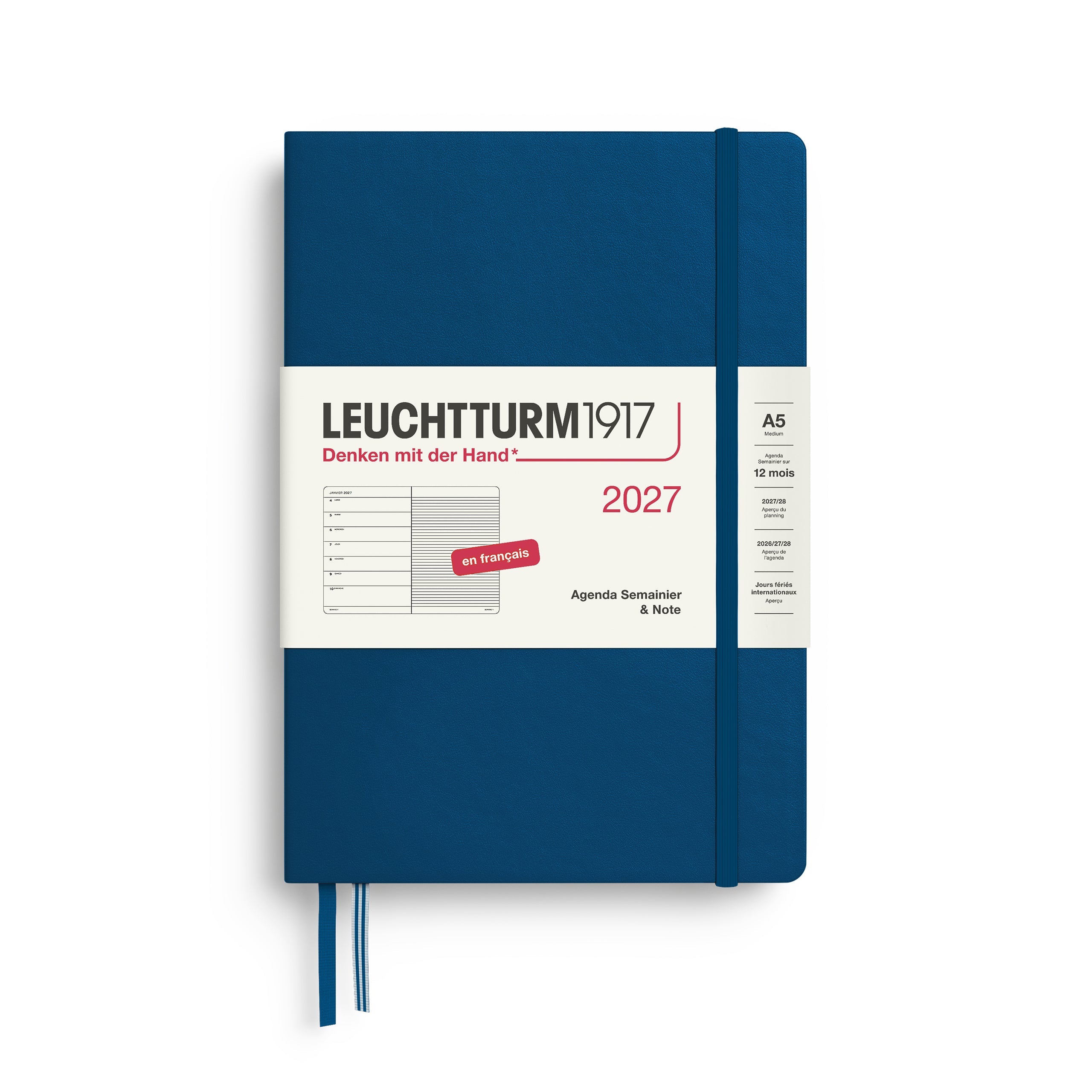 Agenda Semainier & Note Ligné 2027 LEUCHTTURM1917, Français - A5 - Hardcover - Indigo - 4070292003689