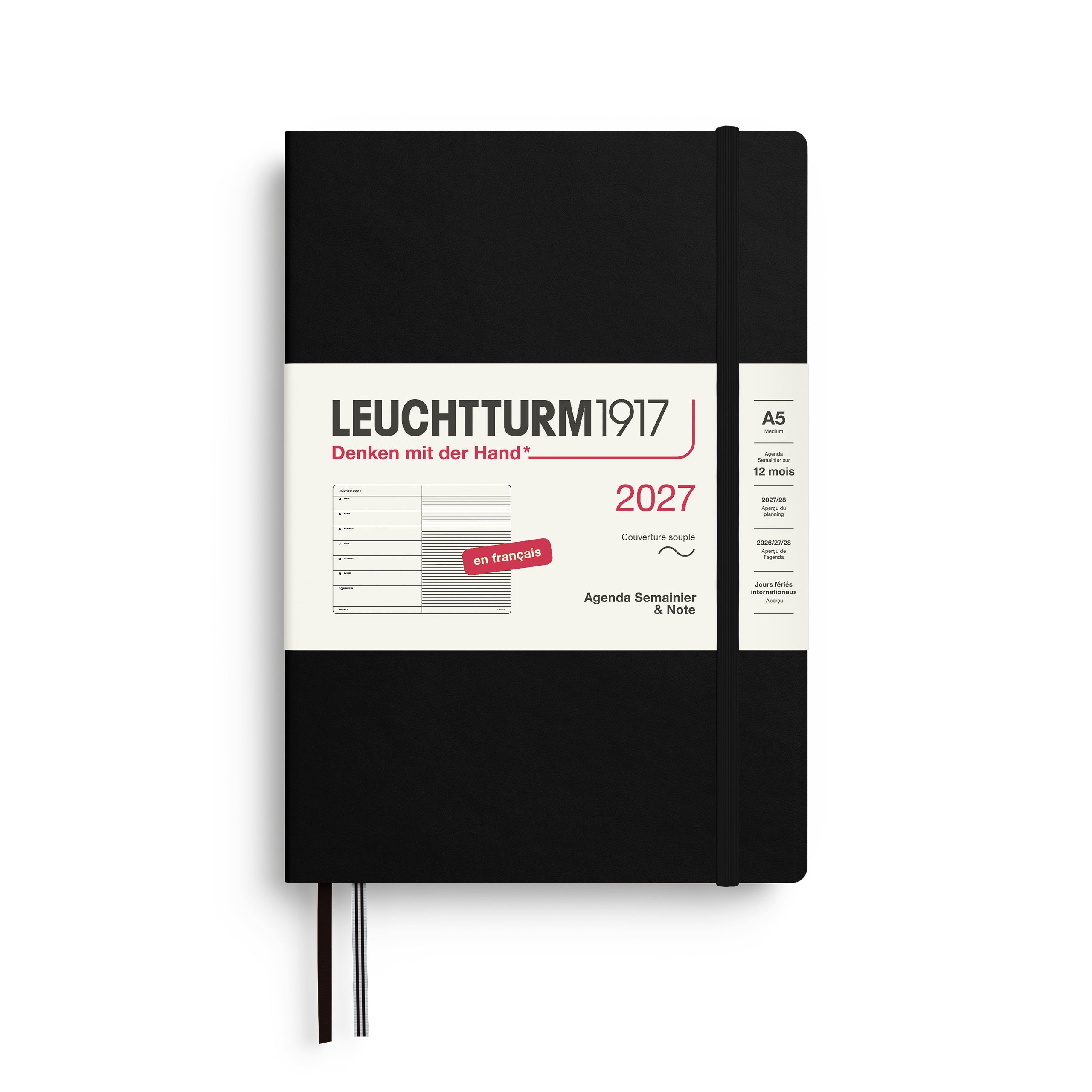 Agenda Semainier & Note Ligné 2027 LEUCHTTURM1917, Français - A5 - Softcover - Black - 4070292003733