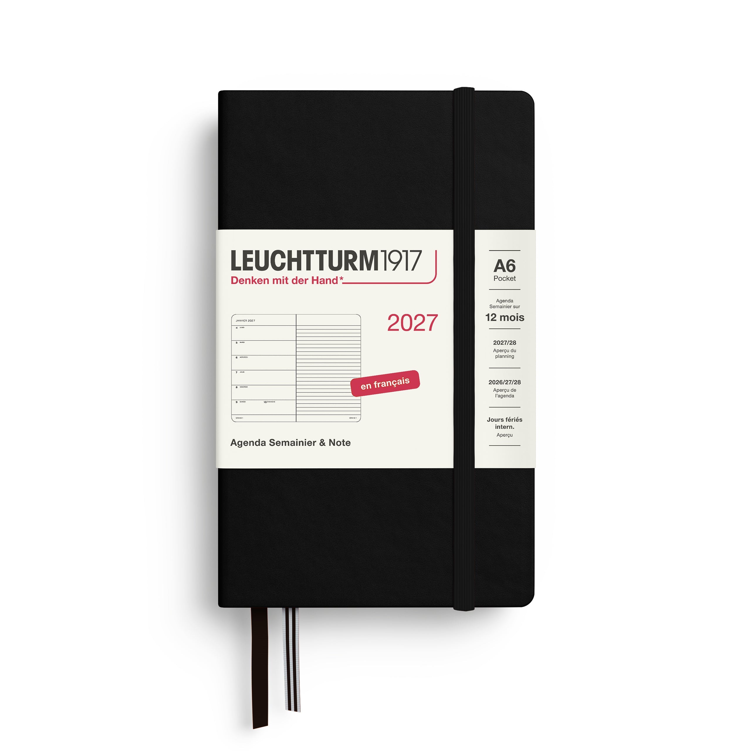 Agenda Semainier & Note Ligné 2027 LEUCHTTURM1917, Français - A6 - Hardcover - Black - 4070292003696
