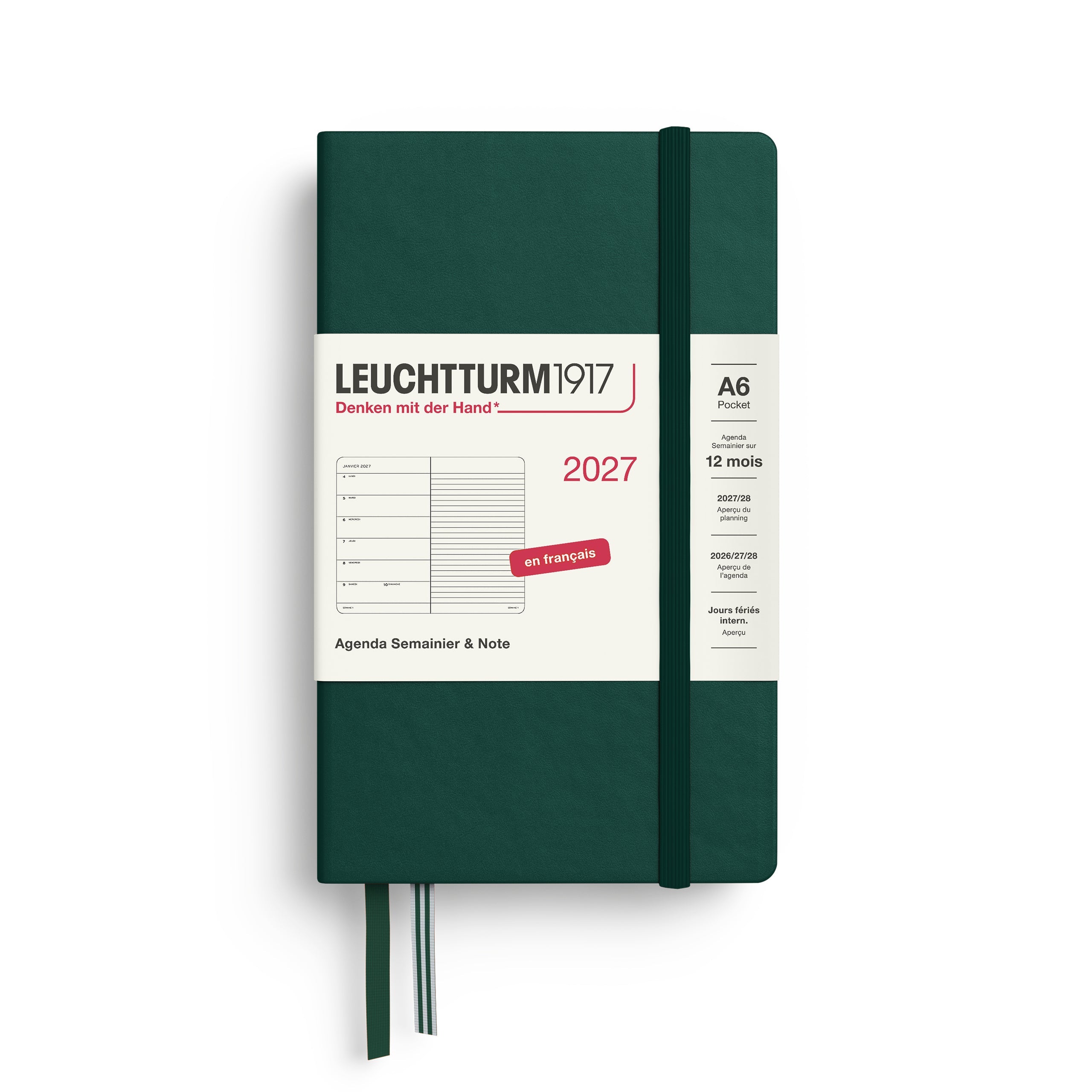 Agenda Semainier & Note Ligné 2027 LEUCHTTURM1917, Français - A6 - Hardcover - Forest Green - 4070292003726