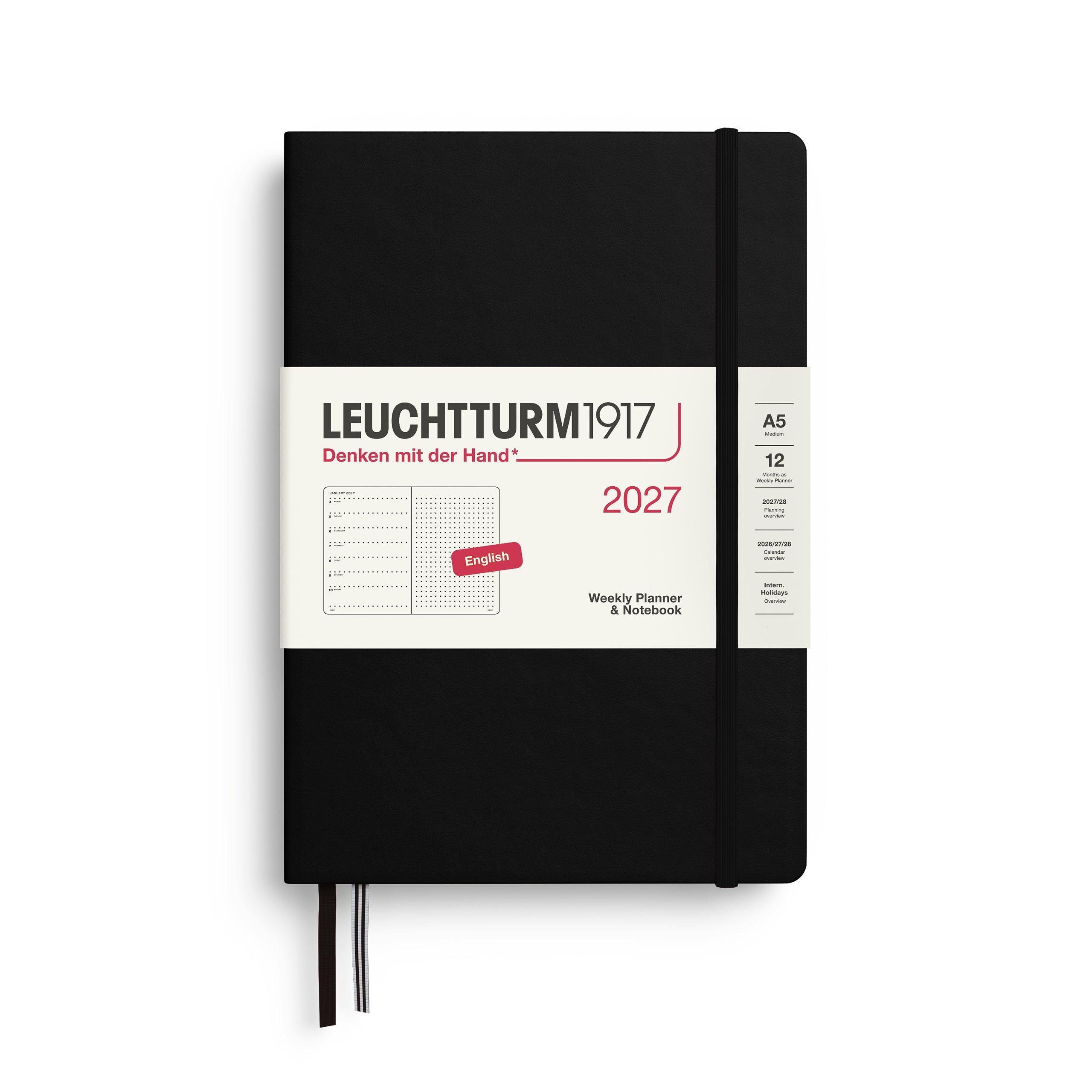 Agenda Semainier & Note Pointillé 2027 LEUCHTTURM1917, Anglais - A5 - Hardcover - Black - 4070292002439