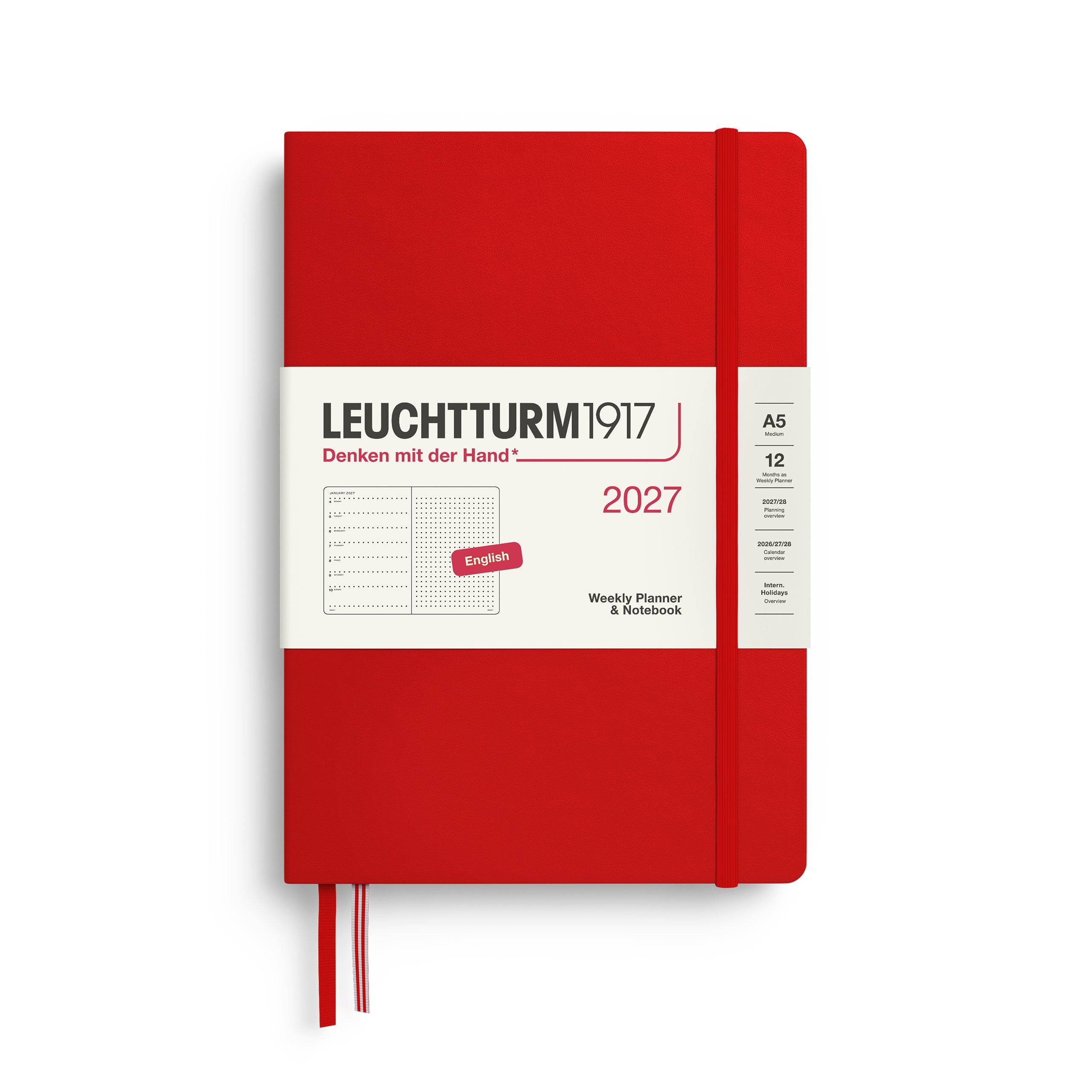 Agenda Semainier & Note Pointillé 2027 LEUCHTTURM1917, Anglais - A5 - Hardcover - Cherry - 4070292002453