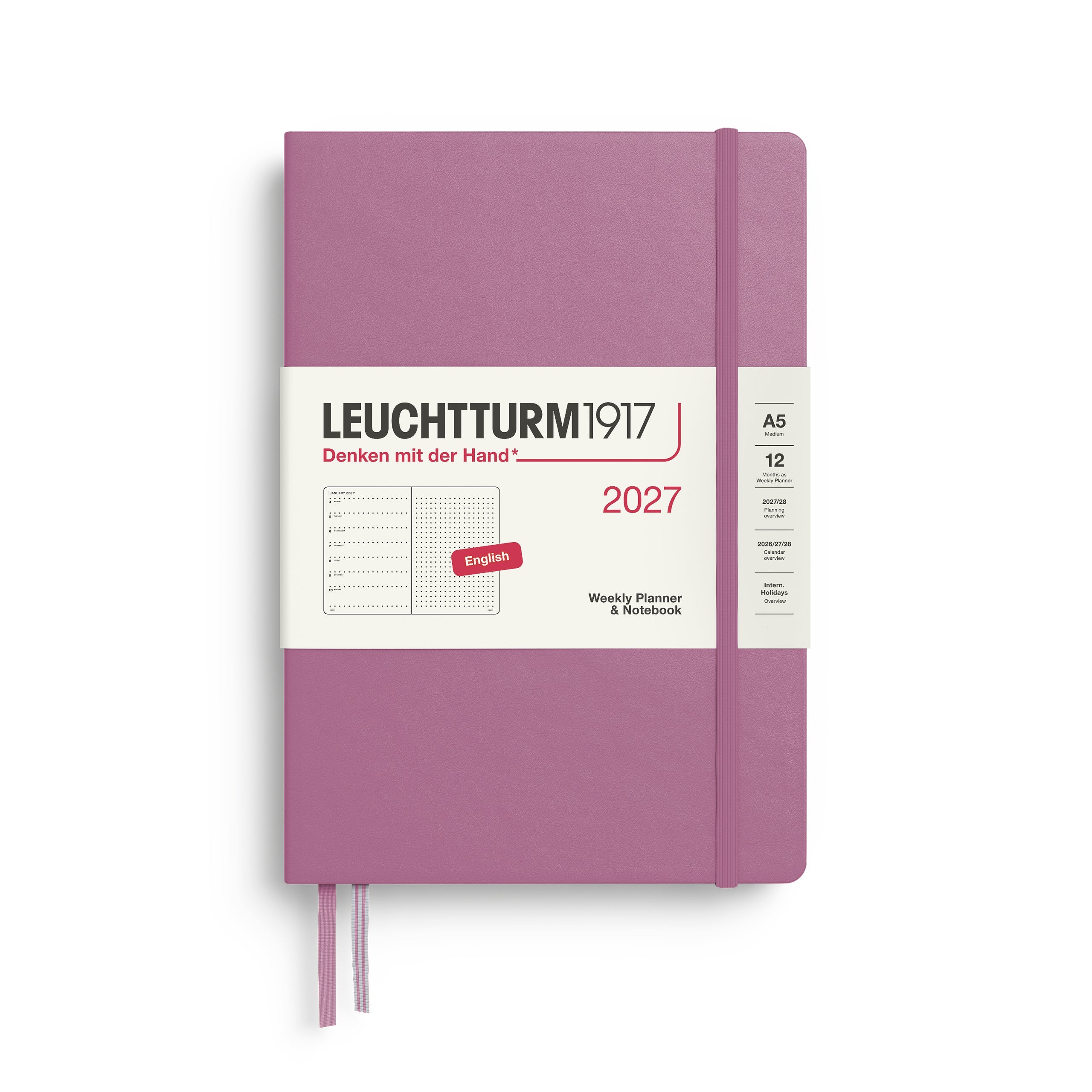 Agenda Semainier & Note Pointillé 2027 LEUCHTTURM1917, Anglais - A5 - Hardcover - Dusty Rose - 4070292002446