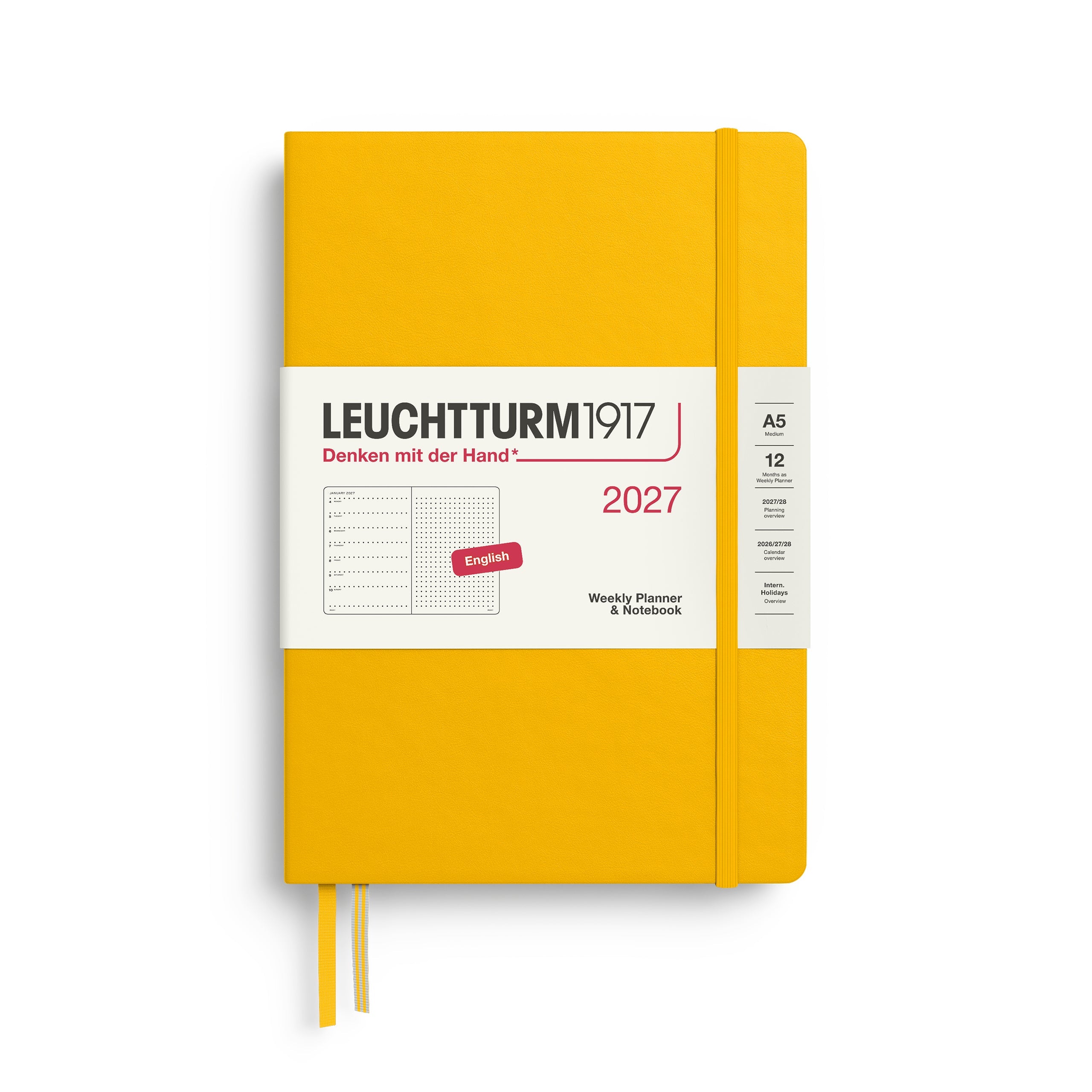 Agenda Semainier & Note Pointillé 2027 LEUCHTTURM1917, Anglais - A5 - Hardcover - Sunflower - 4070292002460