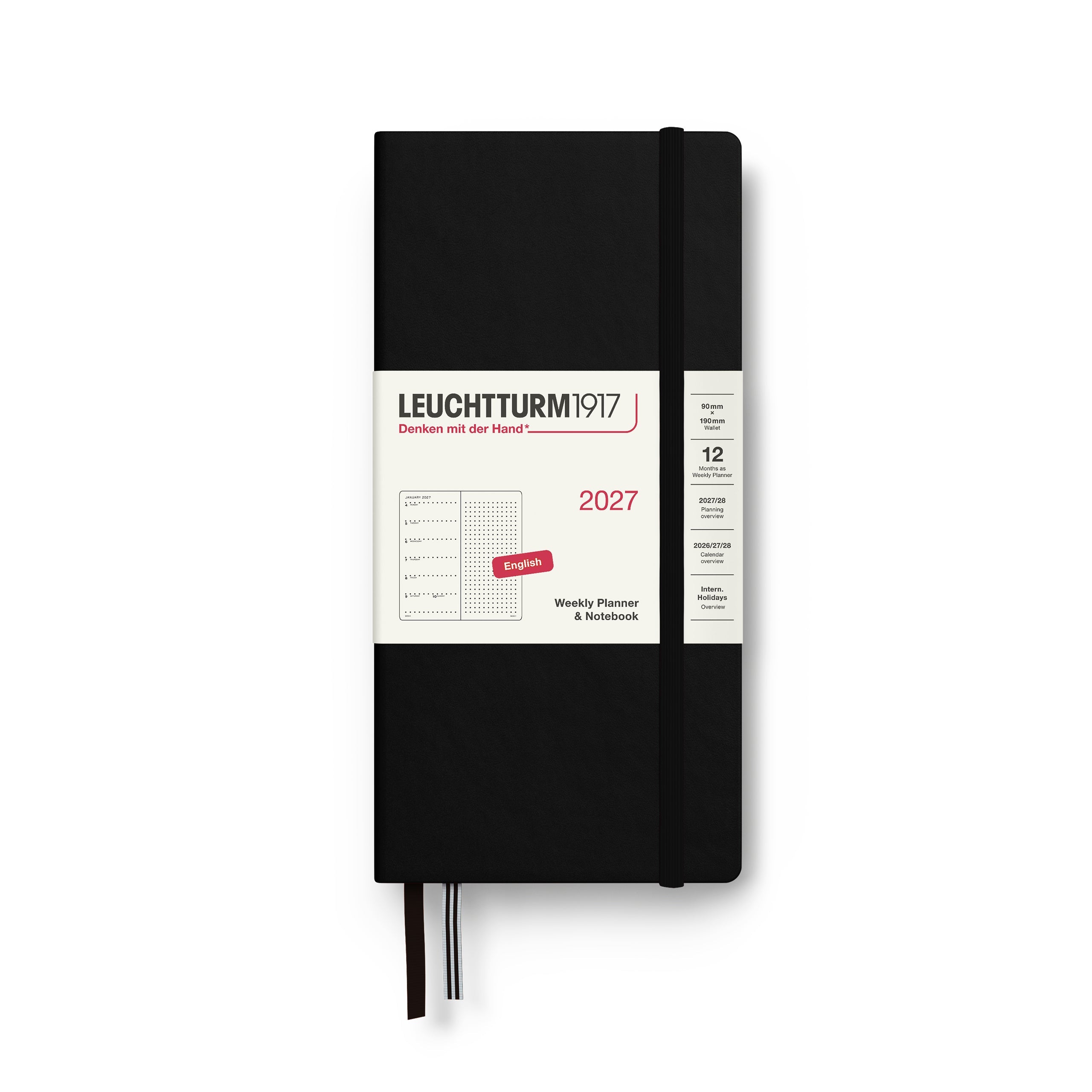 Agenda Semainier & Note Pointillé 2027 LEUCHTTURM1917, Anglais - Wallet - Hardcover - Black - 4070292002507