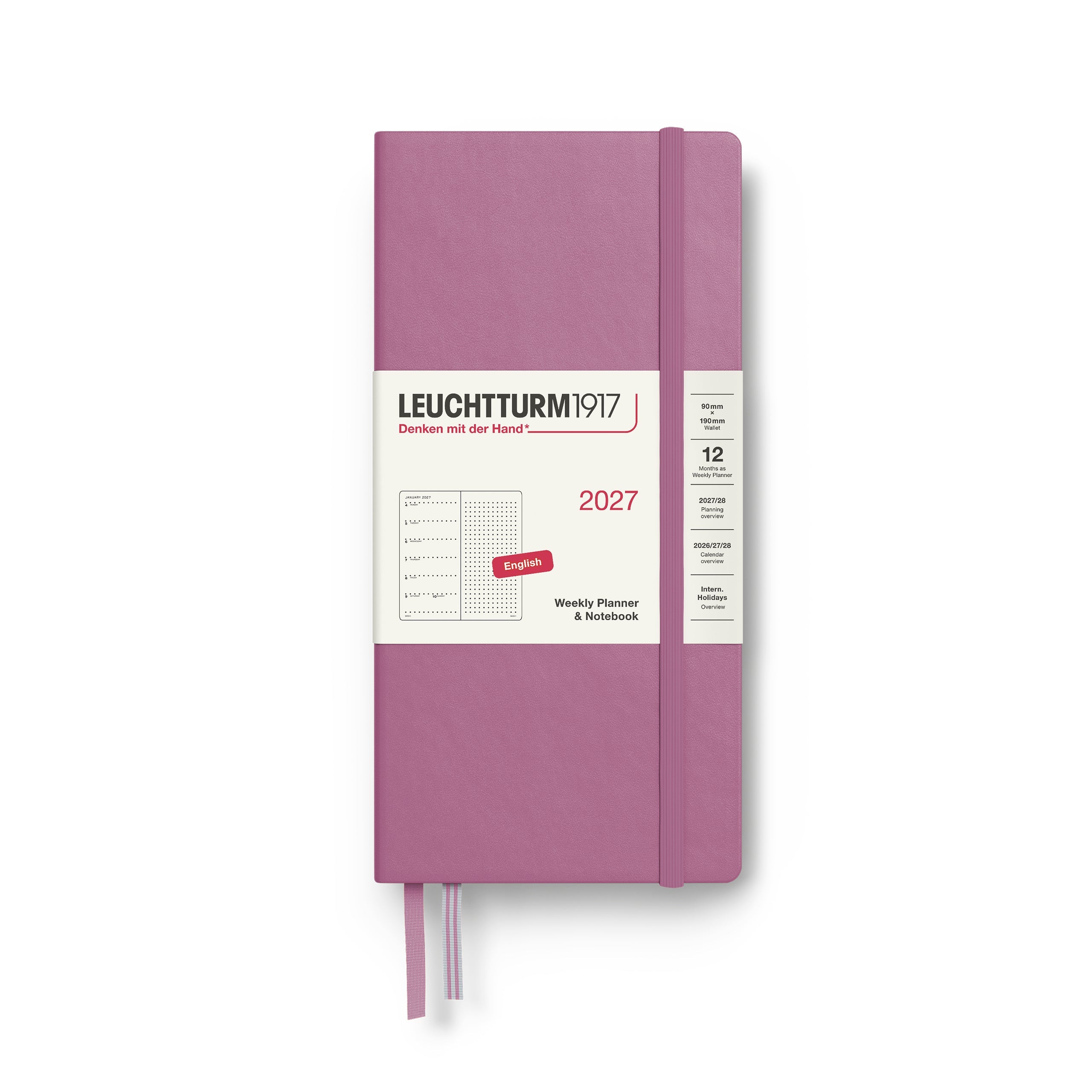 Agenda Semainier & Note Pointillé 2027 LEUCHTTURM1917, Anglais - Wallet - Hardcover - Dusty Rose - 4070292002507