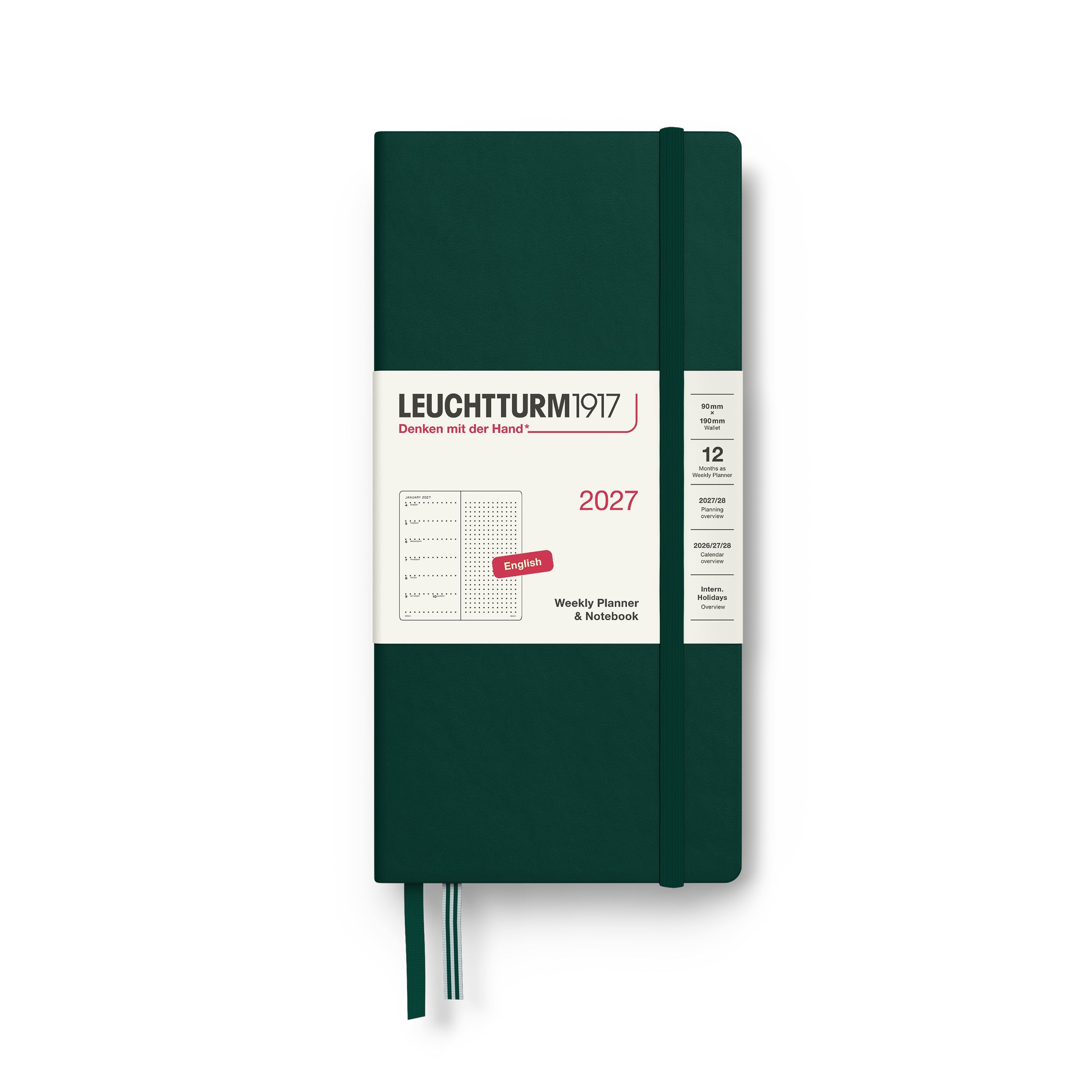 Agenda Semainier & Note Pointillé 2027 LEUCHTTURM1917, Anglais - Wallet - Hardcover - Forest Green - 4070292002521