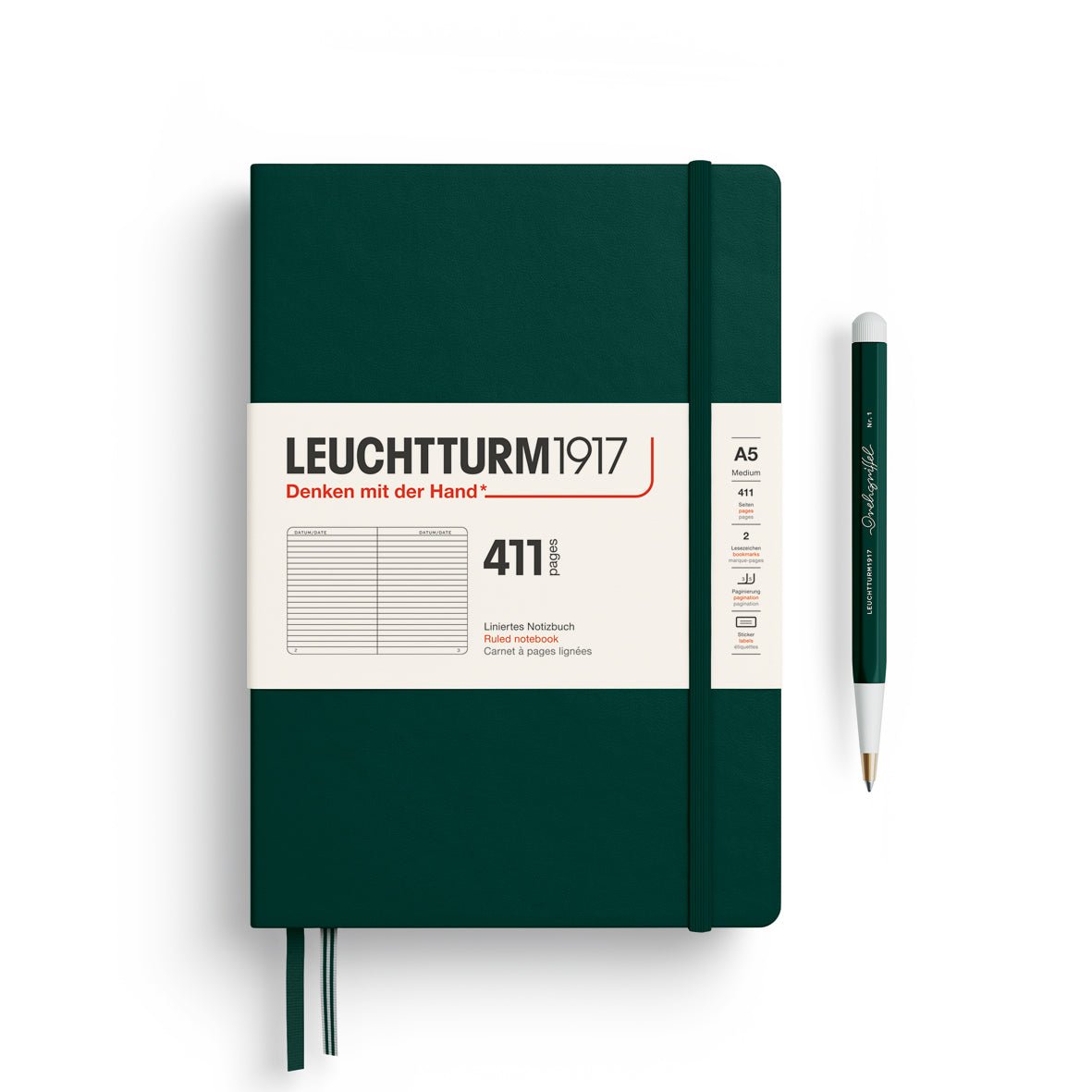 Carnet LEUCHTTURM1917 411 - A5 - Hardcover - Ligné - Forest Green - 