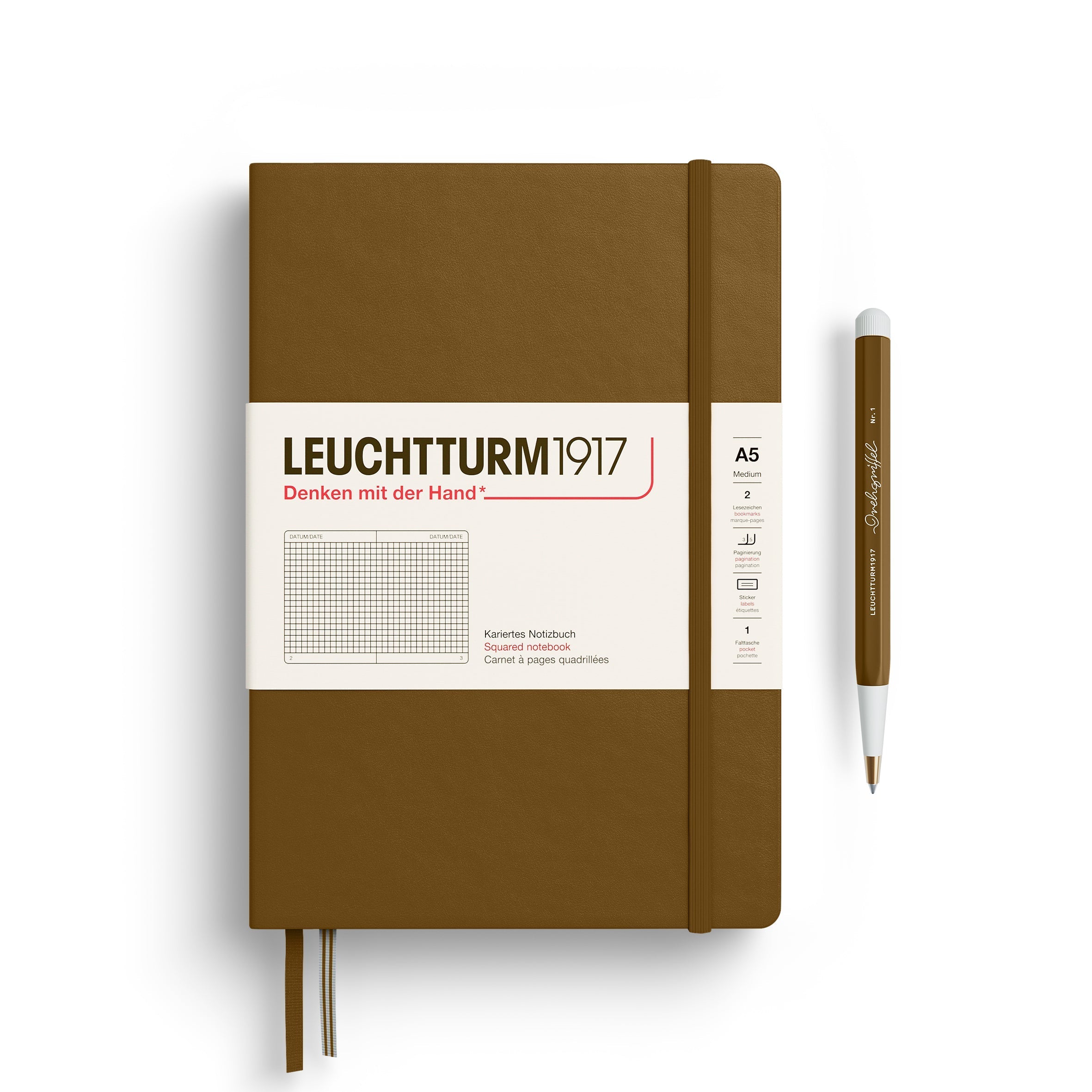 Carnet LEUCHTTURM1917 Classic - A5 - Hardcover - Quadrillé - Spice Brown - 