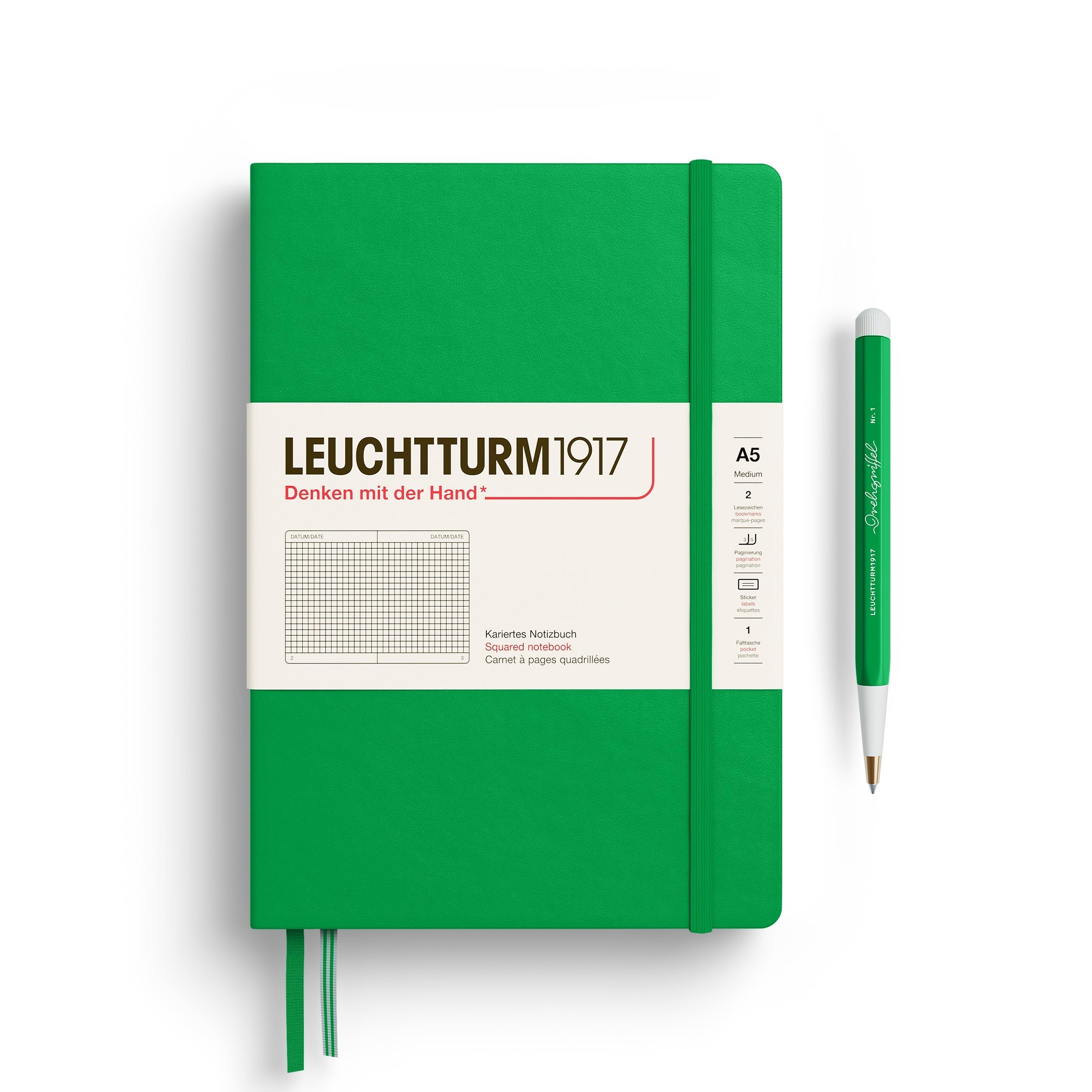 Carnet LEUCHTTURM1917 Classic - A5 - Hardcover - Quadrillé - Spring Leaf - 