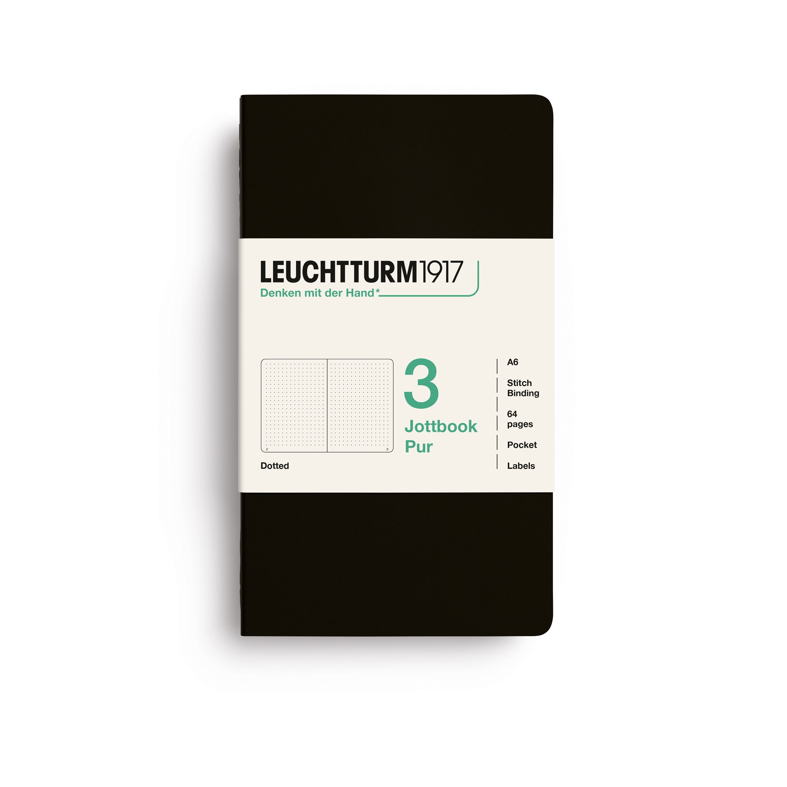 Carnet LEUCHTTURM1917 Jottbook Pur - A6 - Softcover - Pointillé - Black - 4070292006536