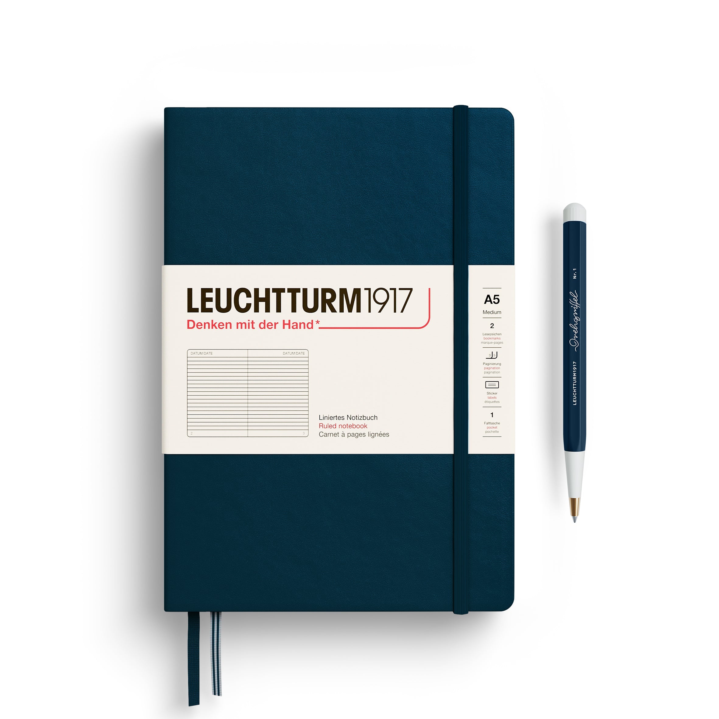 Carnet LEUCHTTURM1917 Nouvelles Couleurs 2025 Rigide - A5 - Ligné - Deep Sea - 