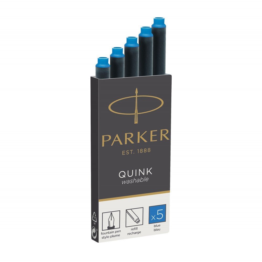 Cartouches d'encre PARKER Quink, long format - Bleu Effaçable - 3501179503837