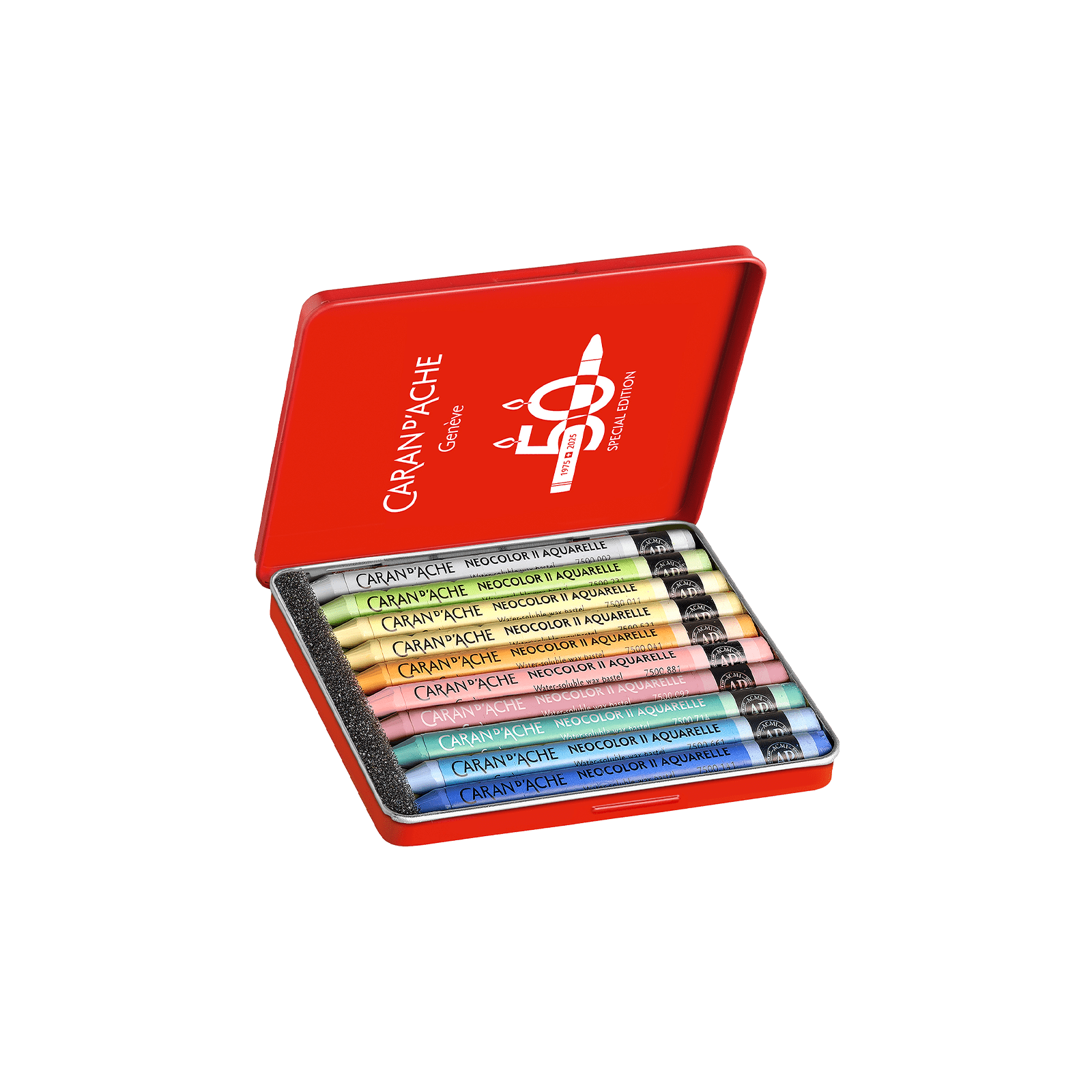Pastels à la cire aquarellables NEOCOLOR II Aquarelle Pastel Édition Spéciale 50 ans - Boîte métal 10 couleurs - CARAN D'ACHE