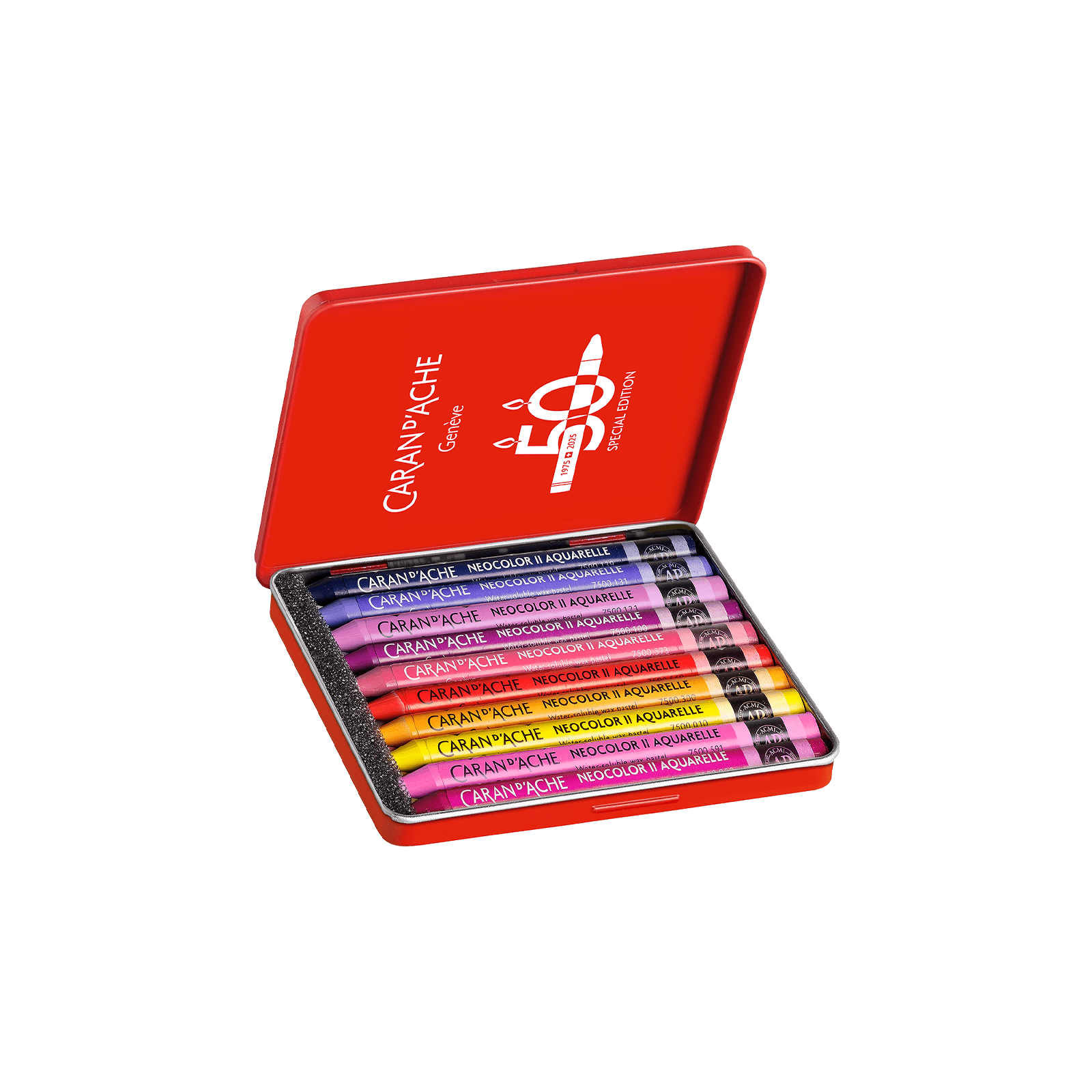 Pastels à la cire aquarellables NEOCOLOR II Aquarelle Pop Édition Spéciale 50 ans - Boîte métal 10 couleurs - CARAN D'ACHE