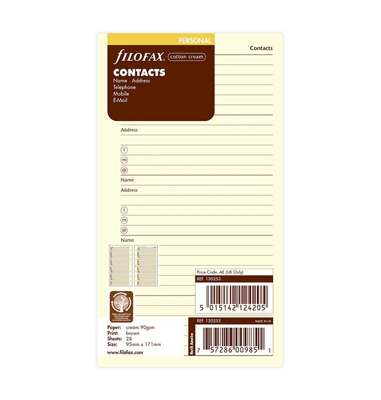 Feuilles de contacts FILOFAX - Cotton Cream - Personal - Personal - 5015142124205