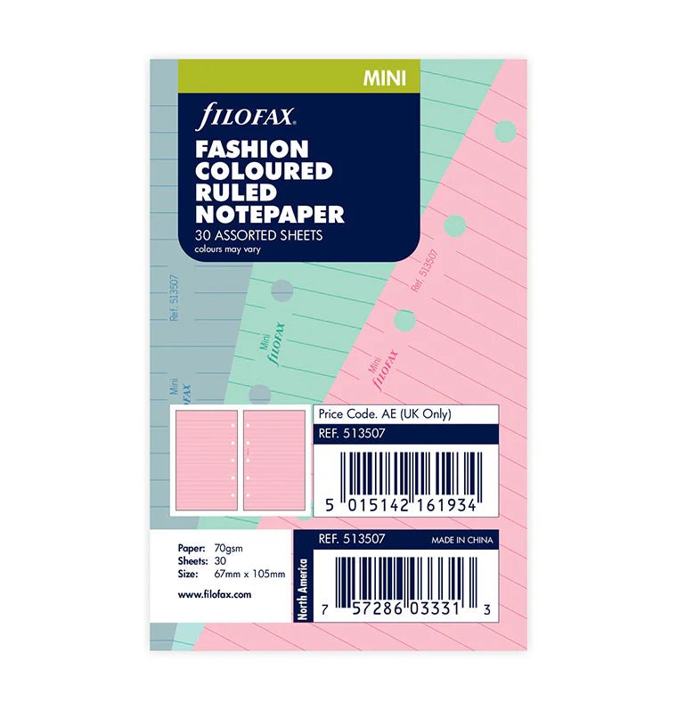 Feuilles de notes lignées FILOFAX - Assortiment Fashion - Mini - Mini - Ligné - 5015142161934