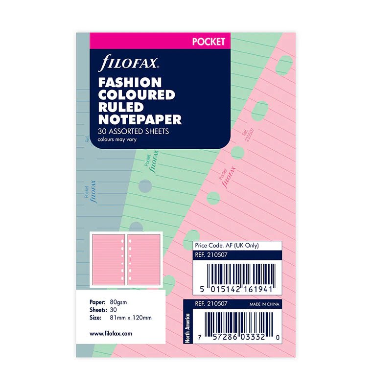 Feuilles de notes lignées FILOFAX - Assortiment Fashion - Pocket - Pocket - Ligné - 5015142161941