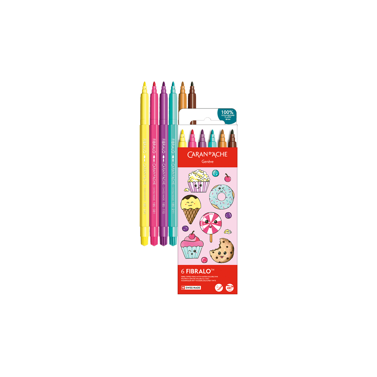 Feutres aquarellables FIBRALO - Set 6 couleurs Kawaii Candy World - CARAN D'ACHE - 7630002364089