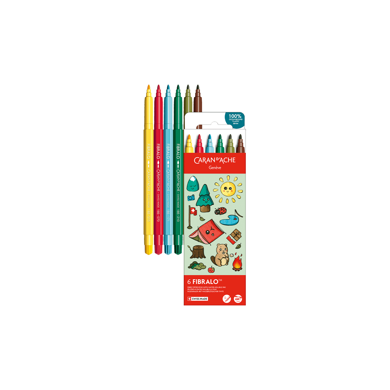 Feutres aquarellables FIBRALO - Set 6 couleurs Kawaii Swiss Mountains - CARAN D'ACHE - 7630002364126