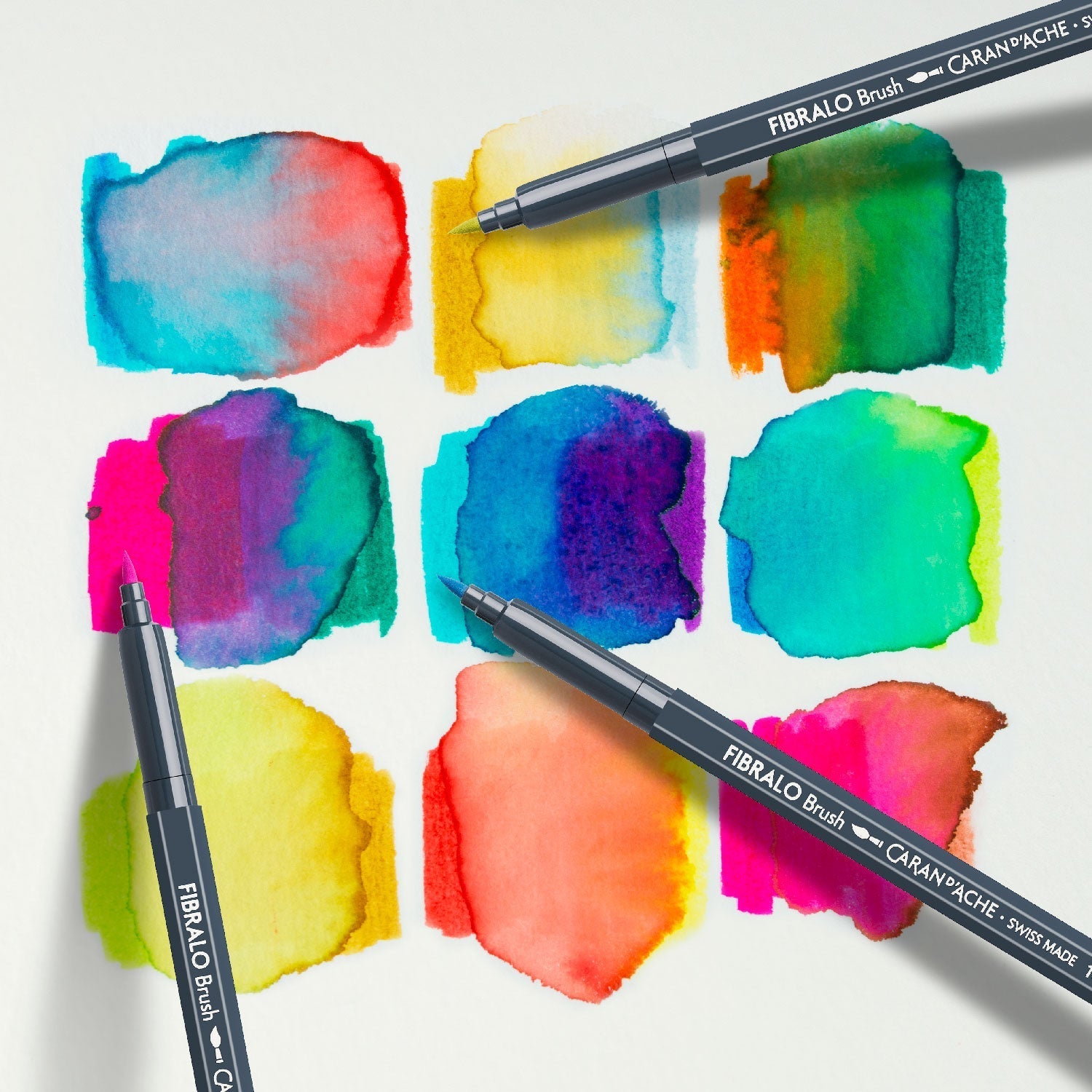 Feutres pinceaux aquarellables FIBRALO BRUSH - Boîte métal 15 couleurs - CARAN D'ACHE