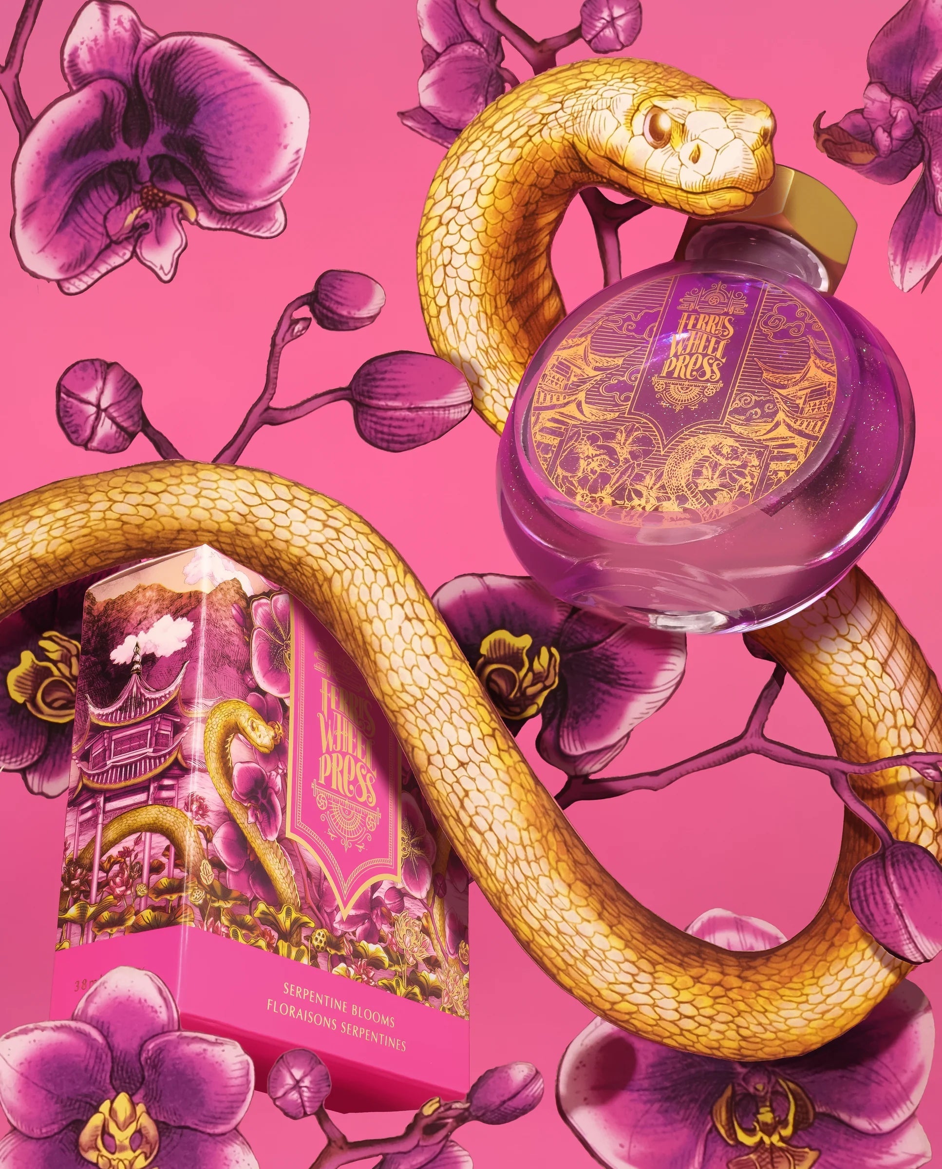 Flacon d'encre FERRIS WHEEL PRESS - Everyday Ink | Curious Collaborations Series | Fête Chinoise - Serpentine Blooms (38ml) - 