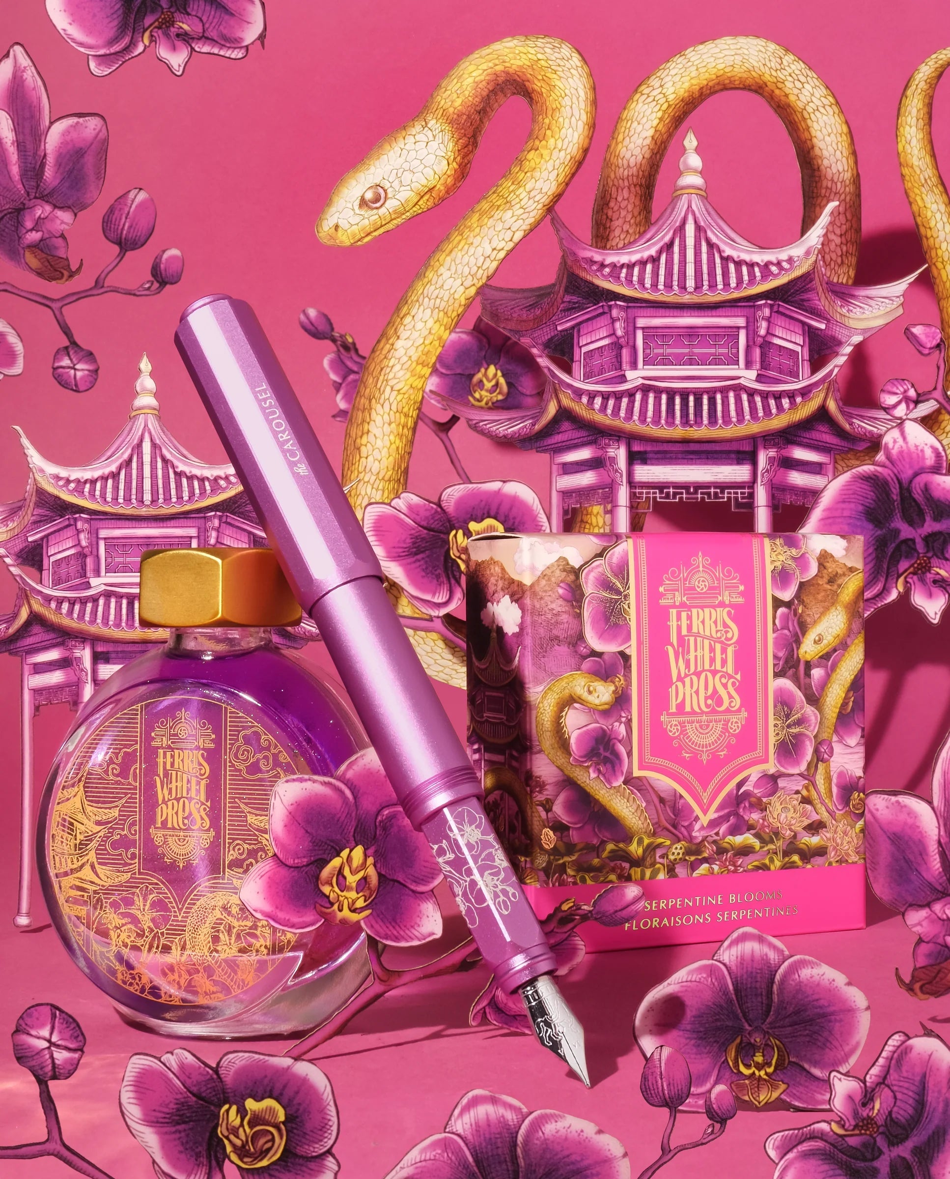 Flacon d'encre FERRIS WHEEL PRESS - Everyday Ink | Curious Collaborations Series | Fête Chinoise - Serpentine Blooms (38ml) - 