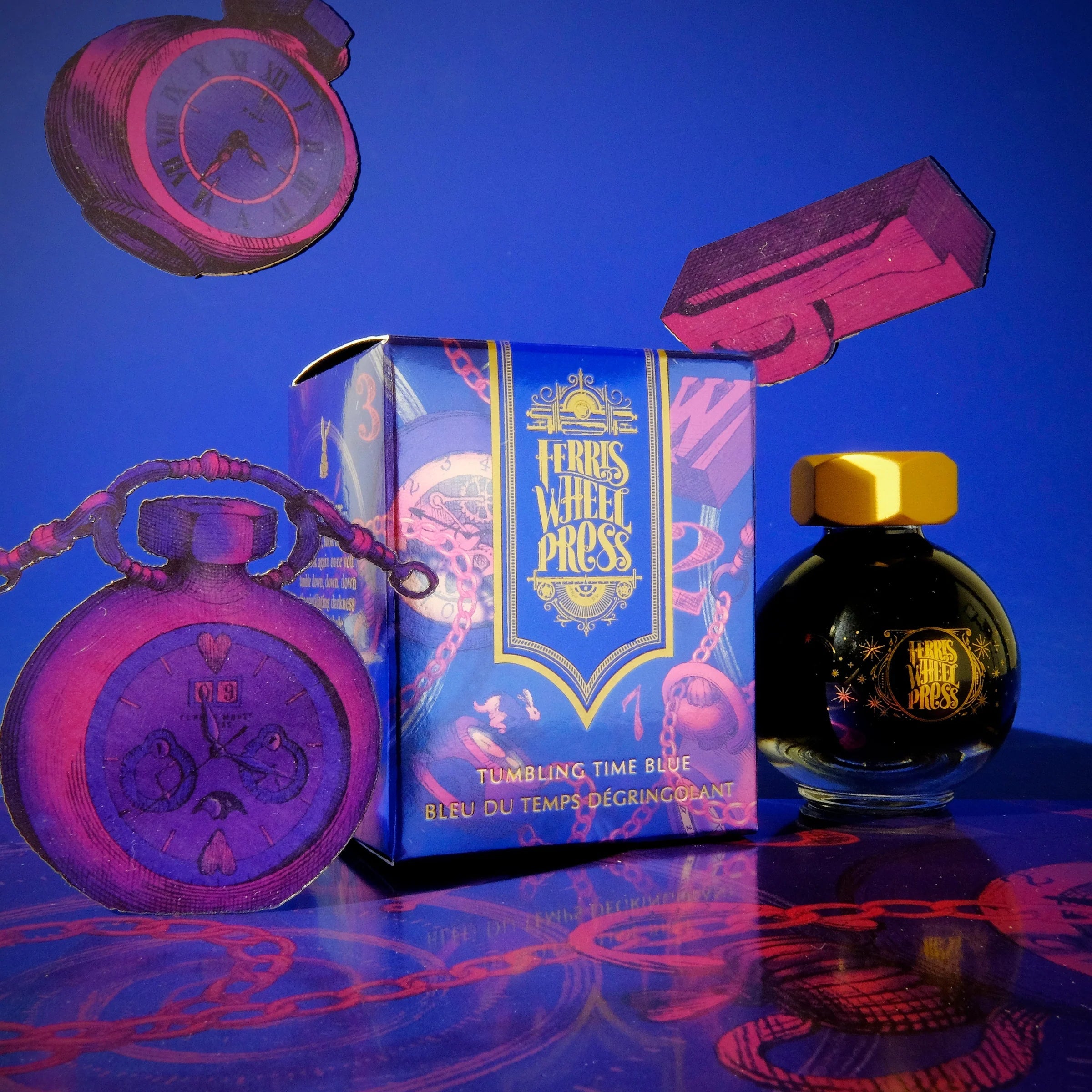 Flacon d'encre FERRIS WHEEL PRESS - FerriTales - Down the Rabbit Hole | Tumbling Time Blue (20ml) - 