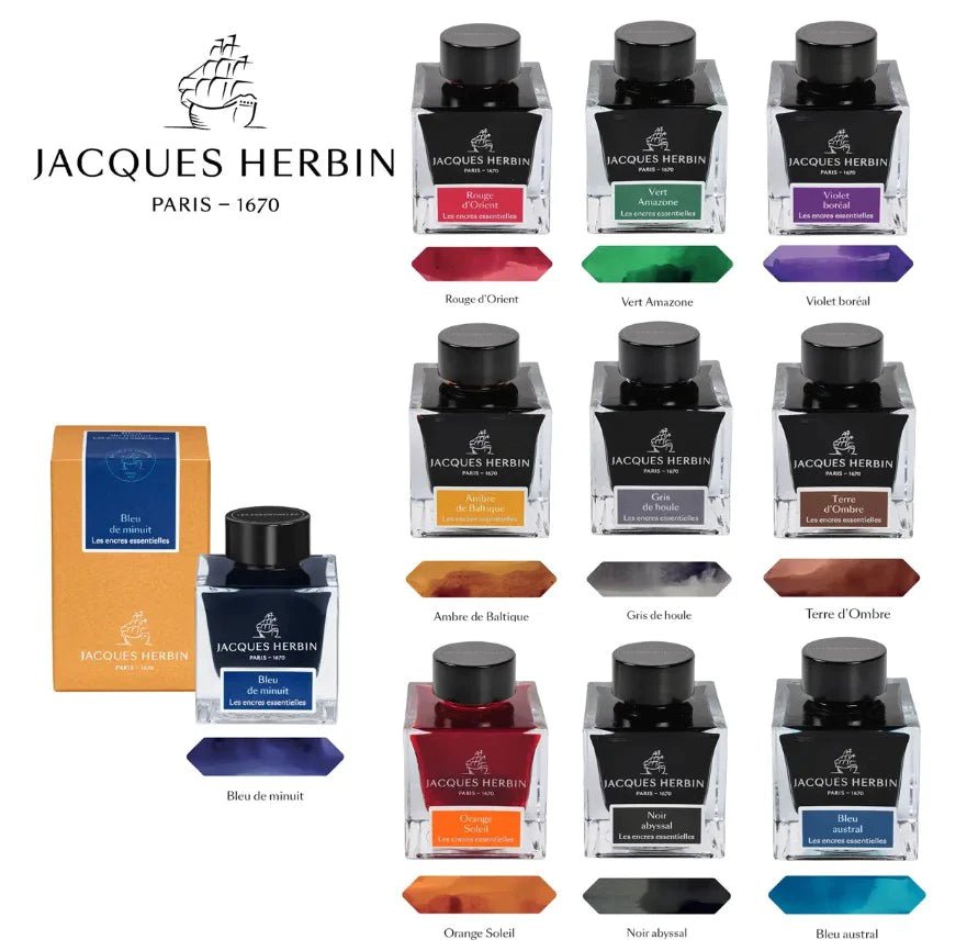 Flacon d'encre JACQUES HERBIN - Les Encres Essentielles - Noir Abyssal - 50 ml - 3188555131091