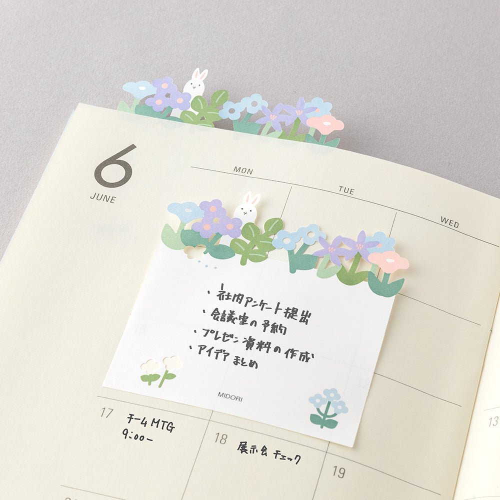 Notes adhésives MIDORI Katanuki Fusen - Jardin Fleuri - 4902805191036