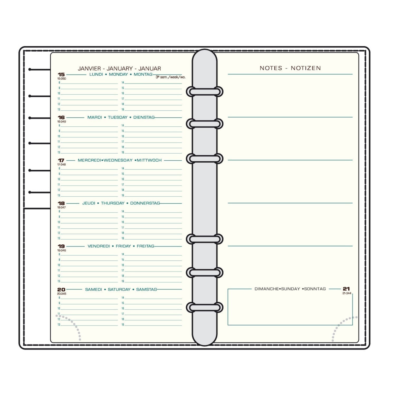 Organiseur MIGNON AK18 - 10,8 x 18,5 cm - 1 semaine + notes - Orientation horizontale - Veau Boboli bleu marine - 3489391854725