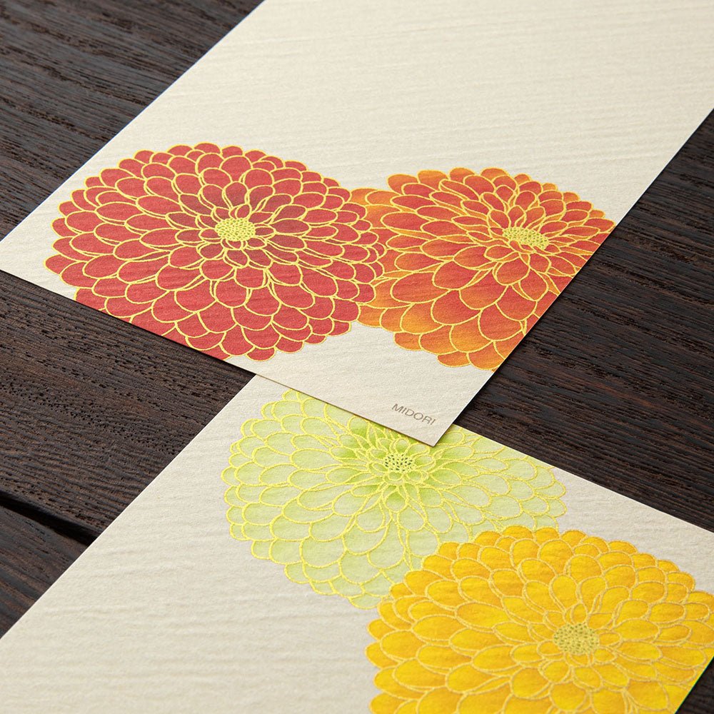 Papier à lettres MIDORI washi - 177 x 84 mm - Chrysanthème Pompon - 4902805895941
