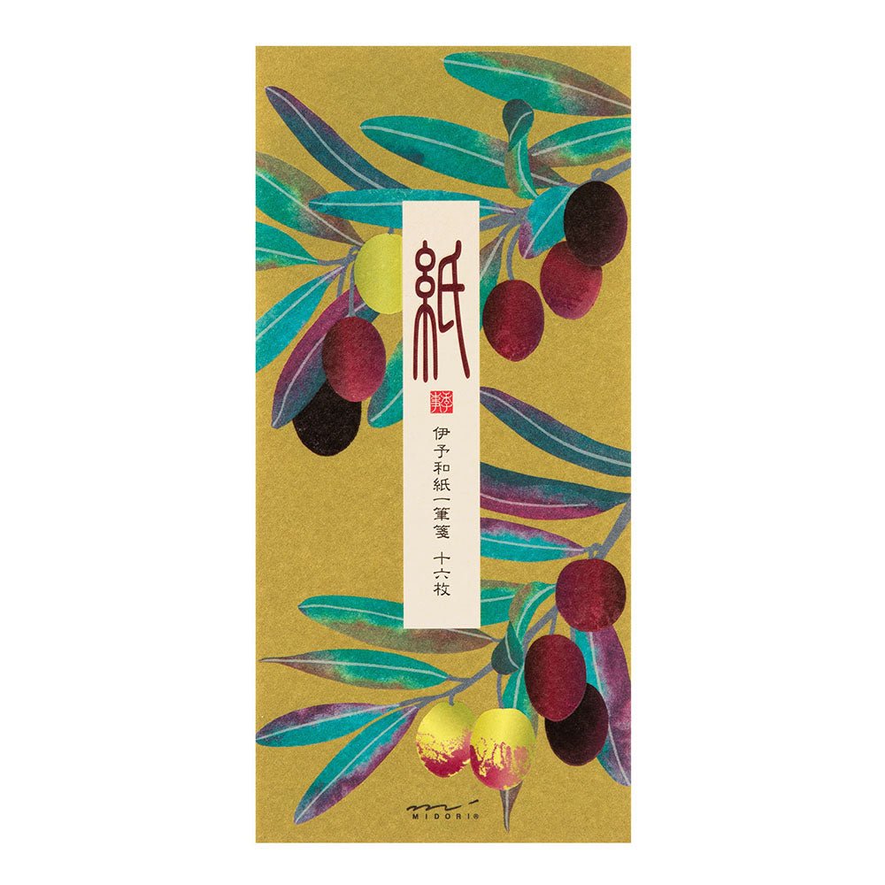 Papier à lettres MIDORI washi - 177 x 84 mm - Feuille d'Olivier - 4902805895927
