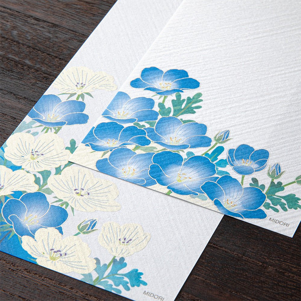 Papier à lettres MIDORI washi - 177 x 84 mm - Némophiles - 