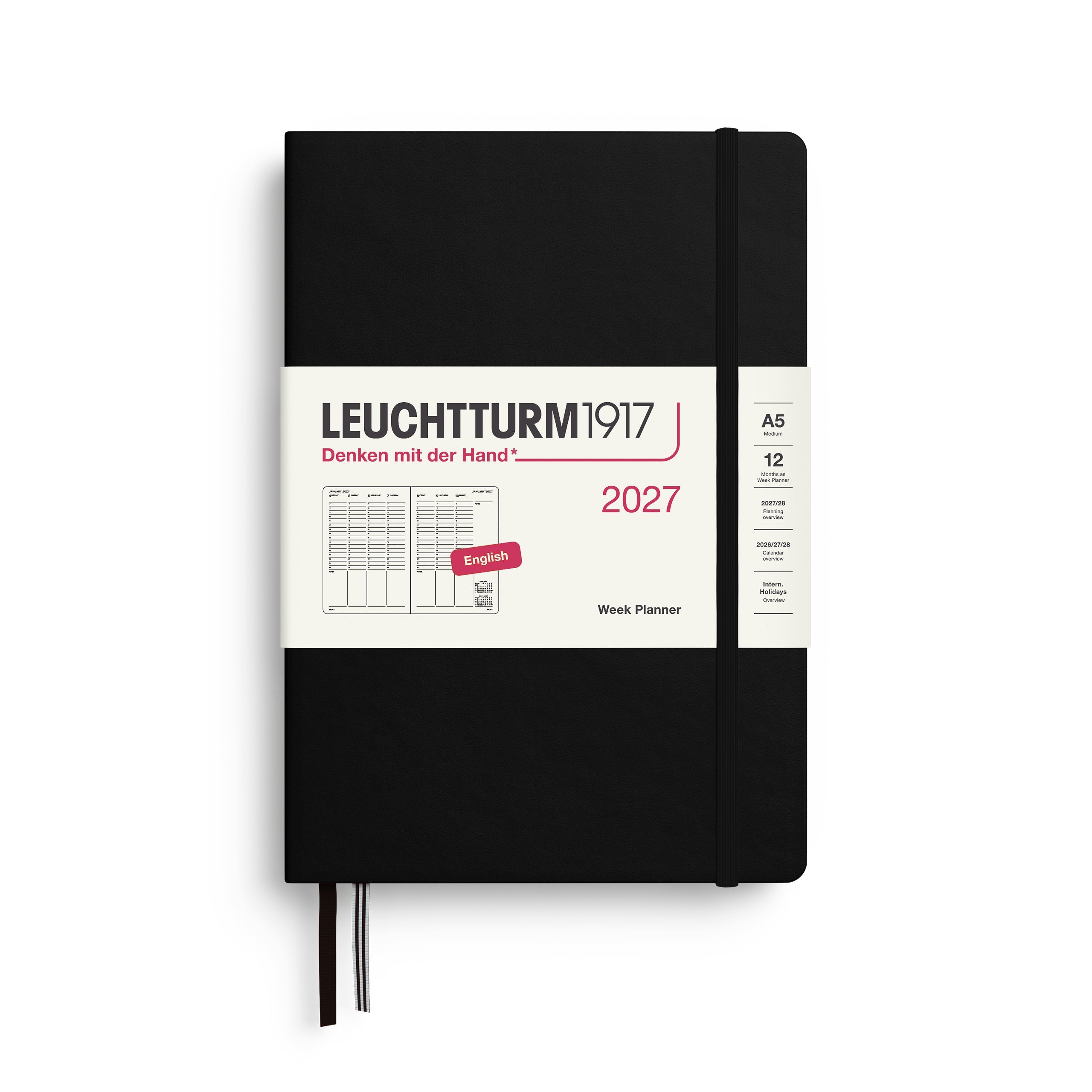Planificateur Semainier 2027 LEUCHTTURM1917, Anglais - A5 - Hardcover - Black - 4070292002989