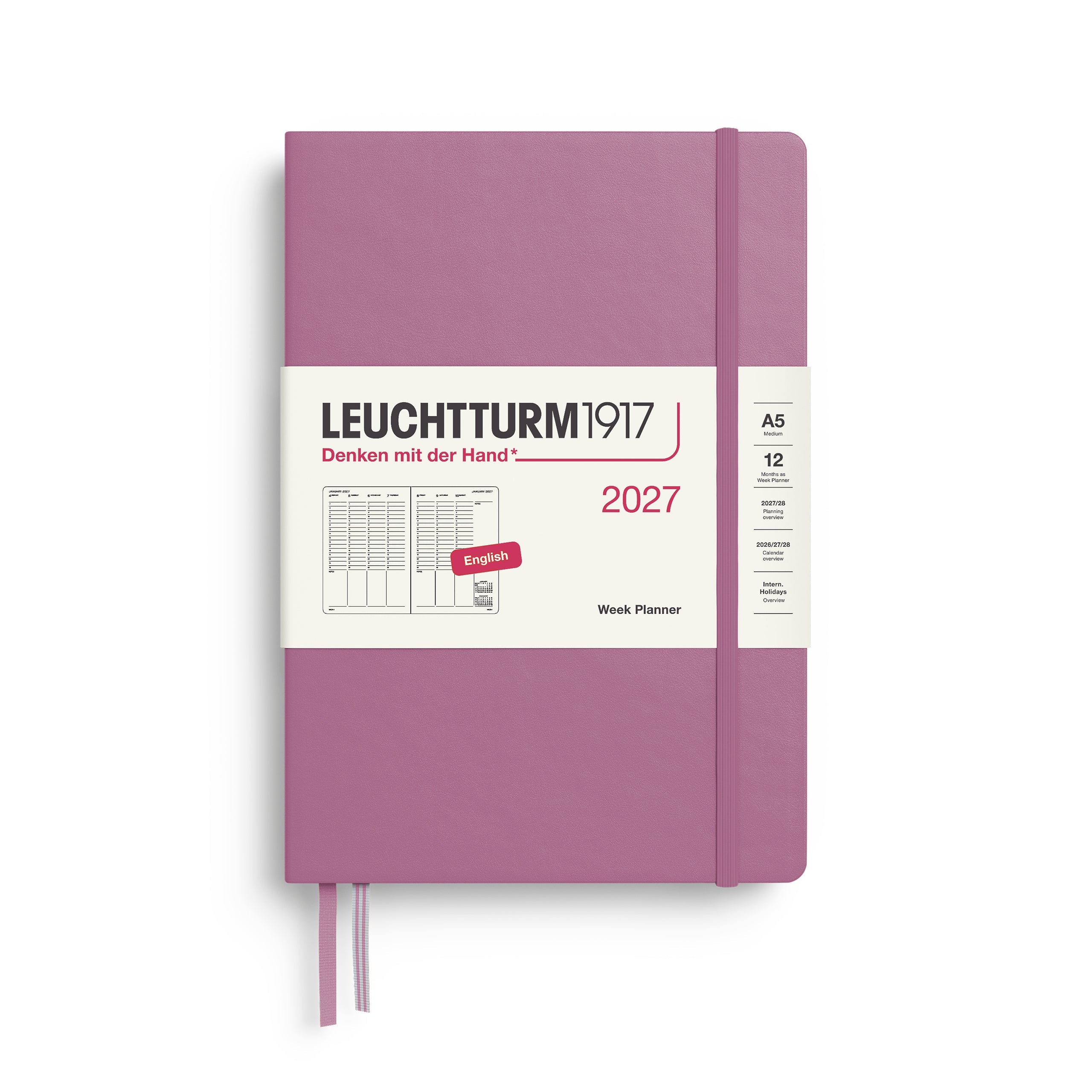 Planificateur Semainier 2027 LEUCHTTURM1917, Anglais - A5 - Hardcover - Dusty Rose - 4070292002996